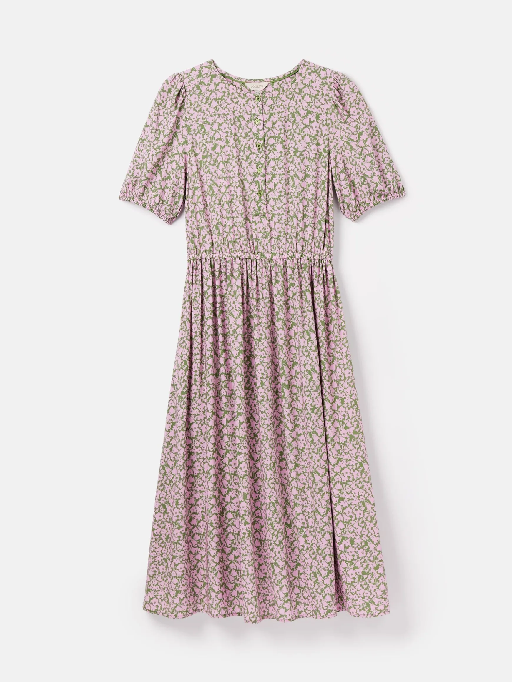 Adele Green & Pink Floral Button Down Midi Dress with Slit