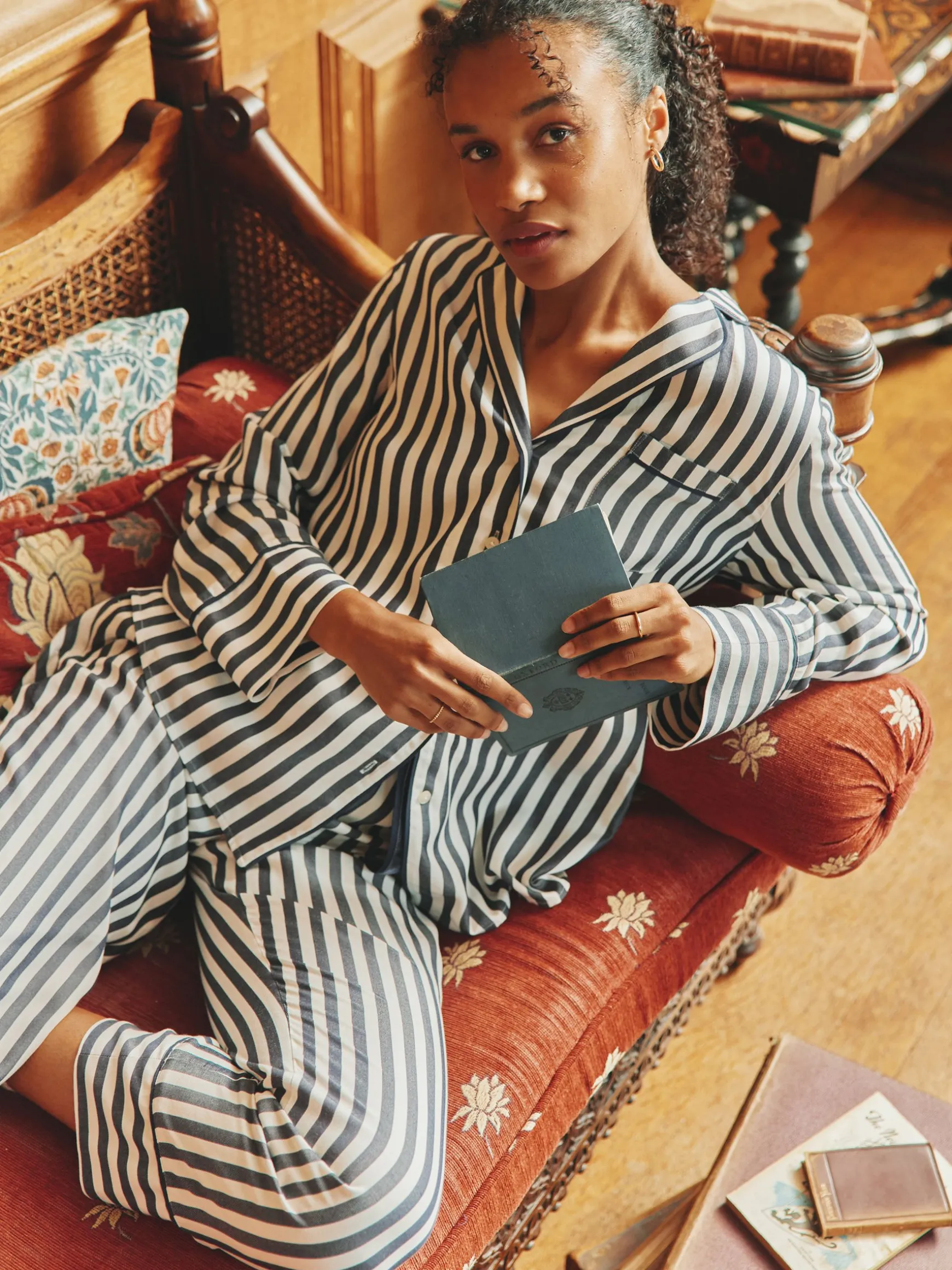 Alma Navy & White Striped Pyjama Set