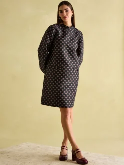 Annalise Black Jacquard A-Line Dress
