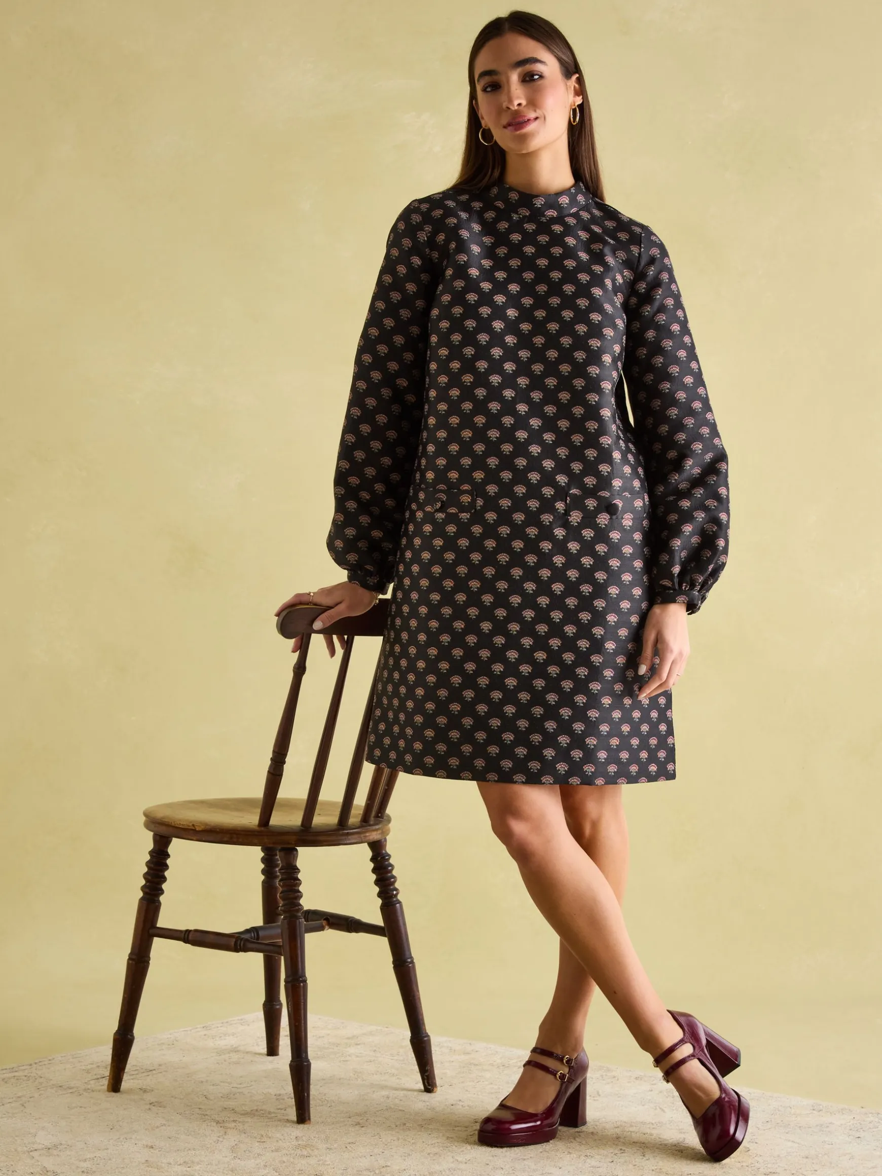 Annalise Black Jacquard A-Line Dress