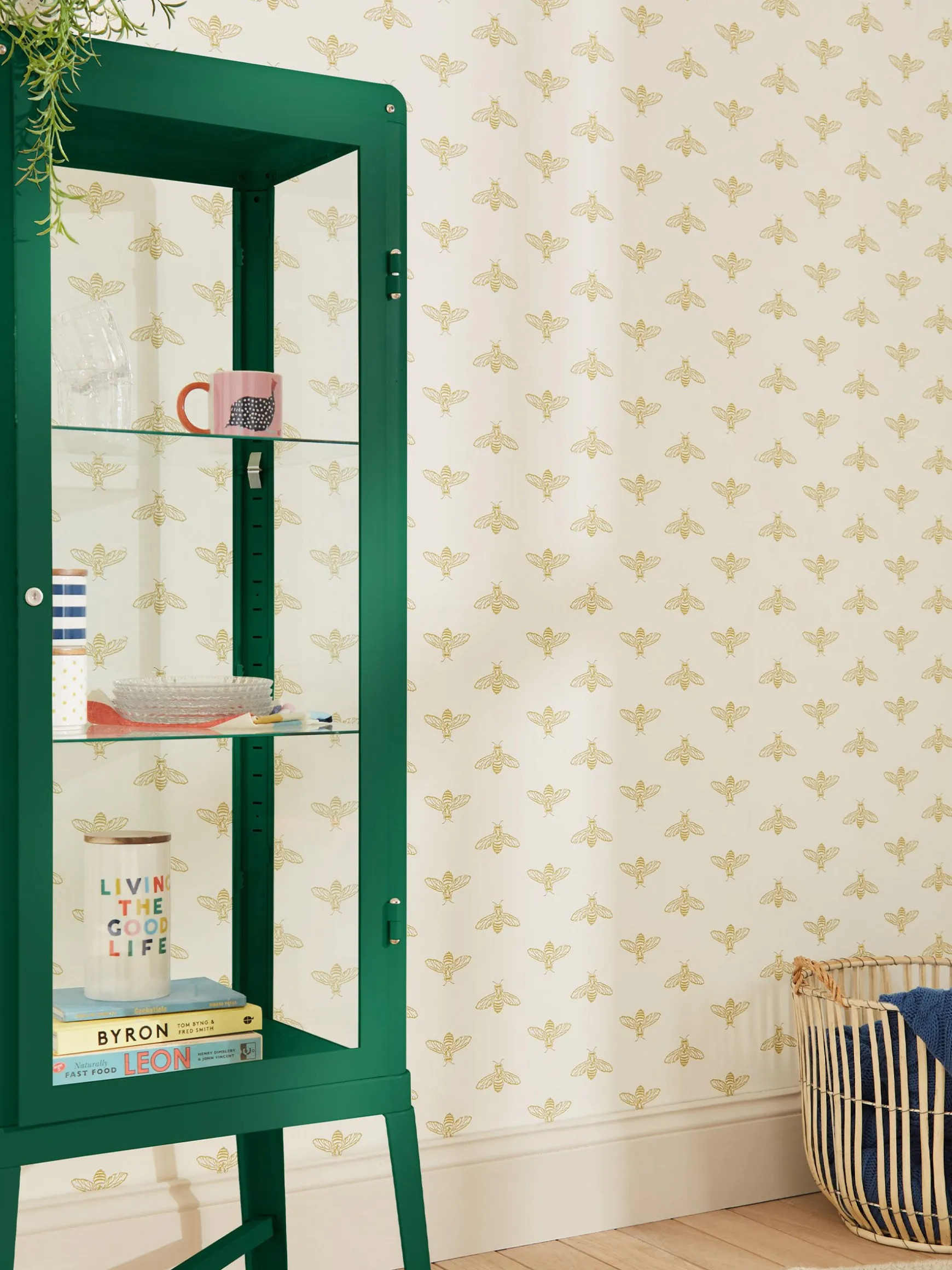 Antique Gold Block Print Bee 10M Wallpaper