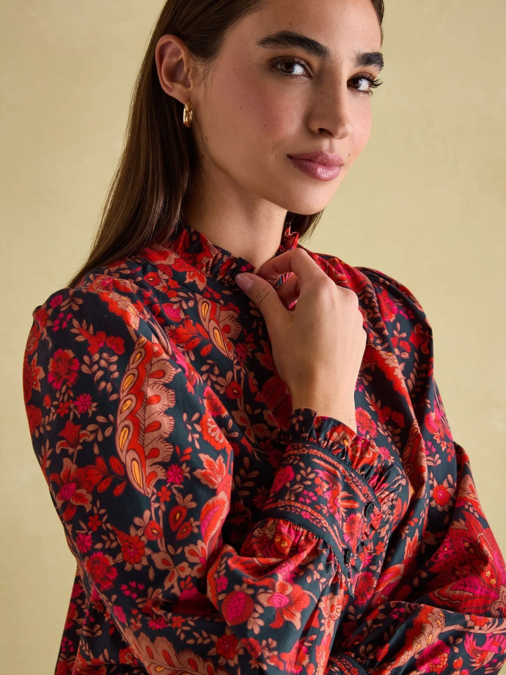 Auretta Navy Frill Neck Blouse
