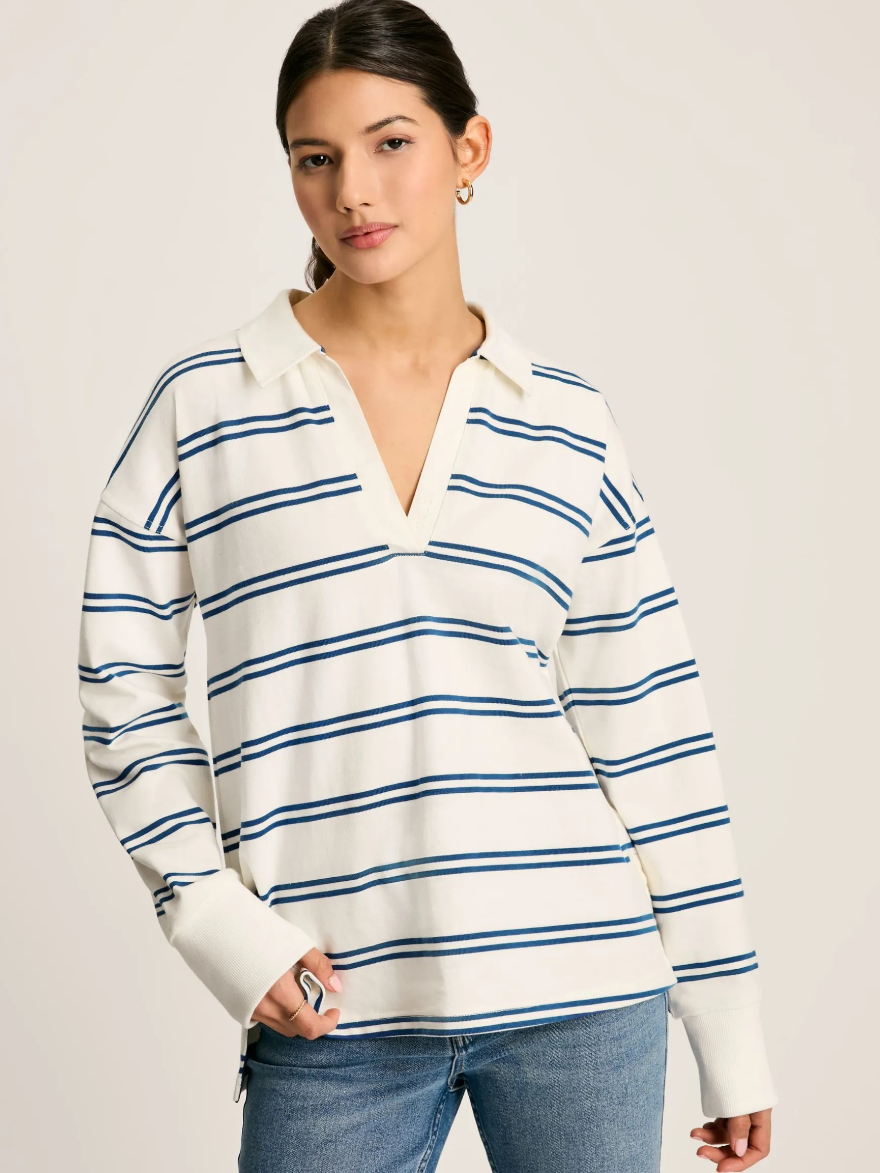 Bayside Cream/Navy Cotton Deck Shirt