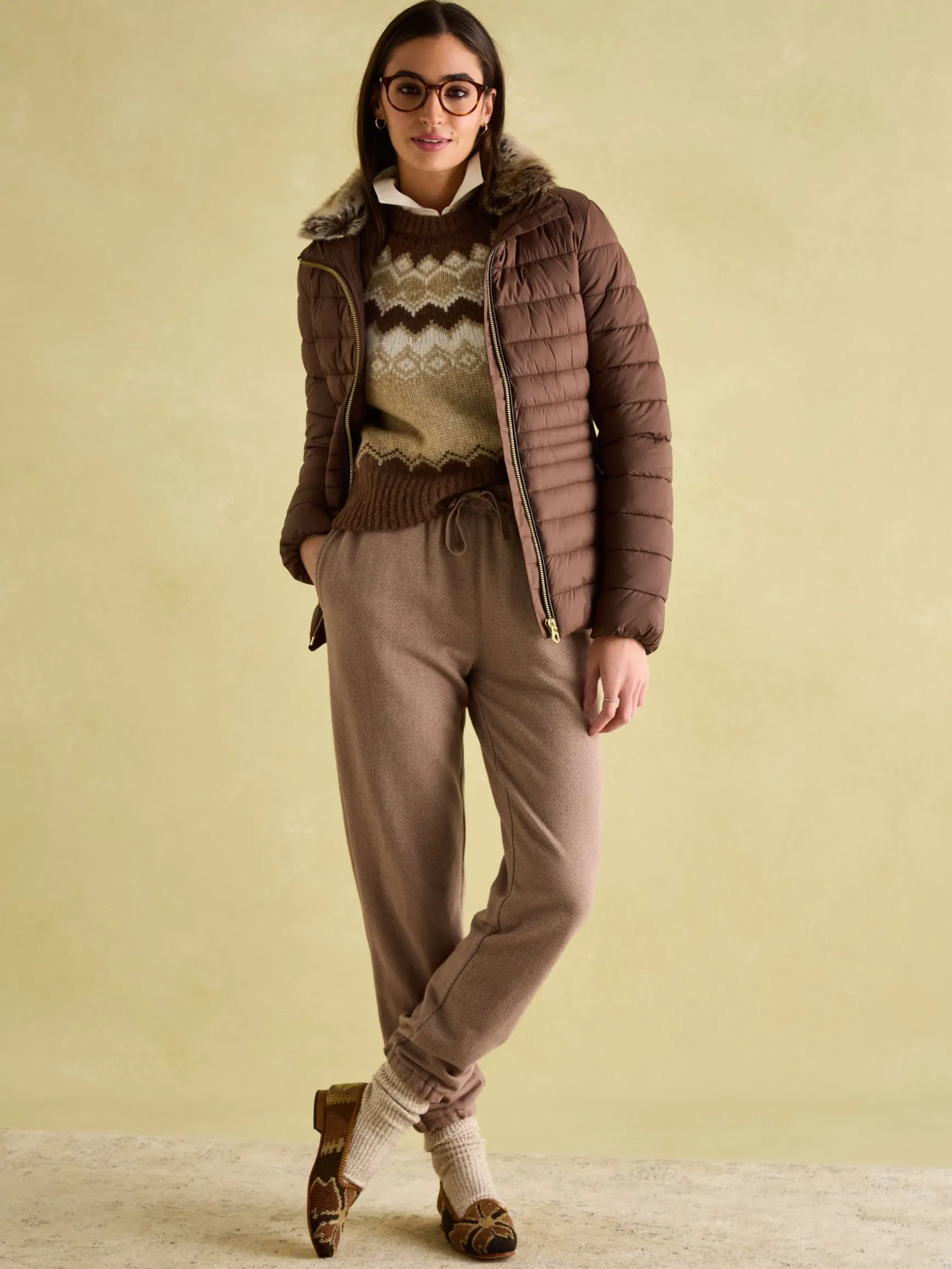Beckley Brown Padded Showerproof Jacket with Faux Fur Trim