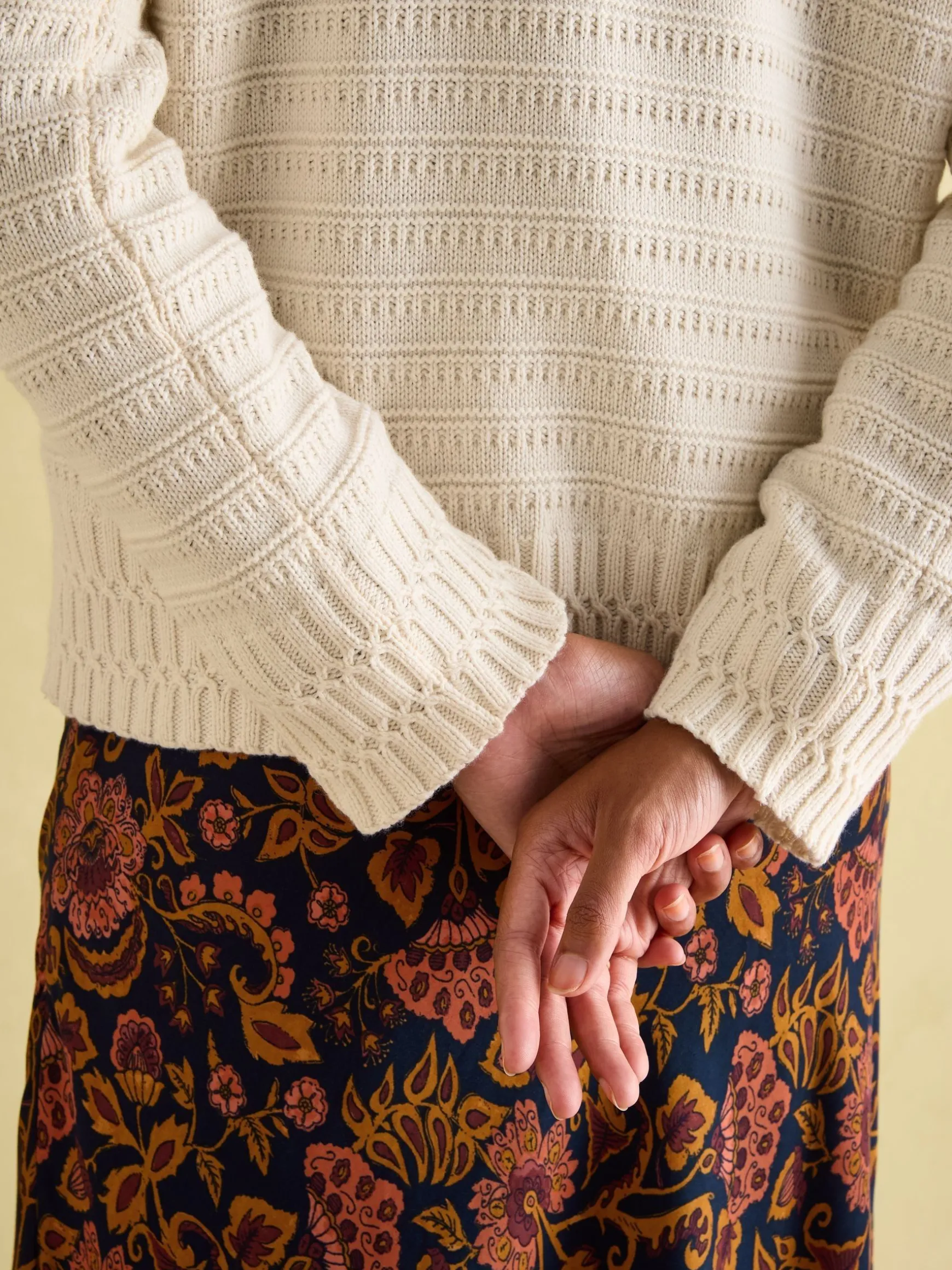 Bernie Cream Crew Neck Textured Jumper Contains Merino Wool