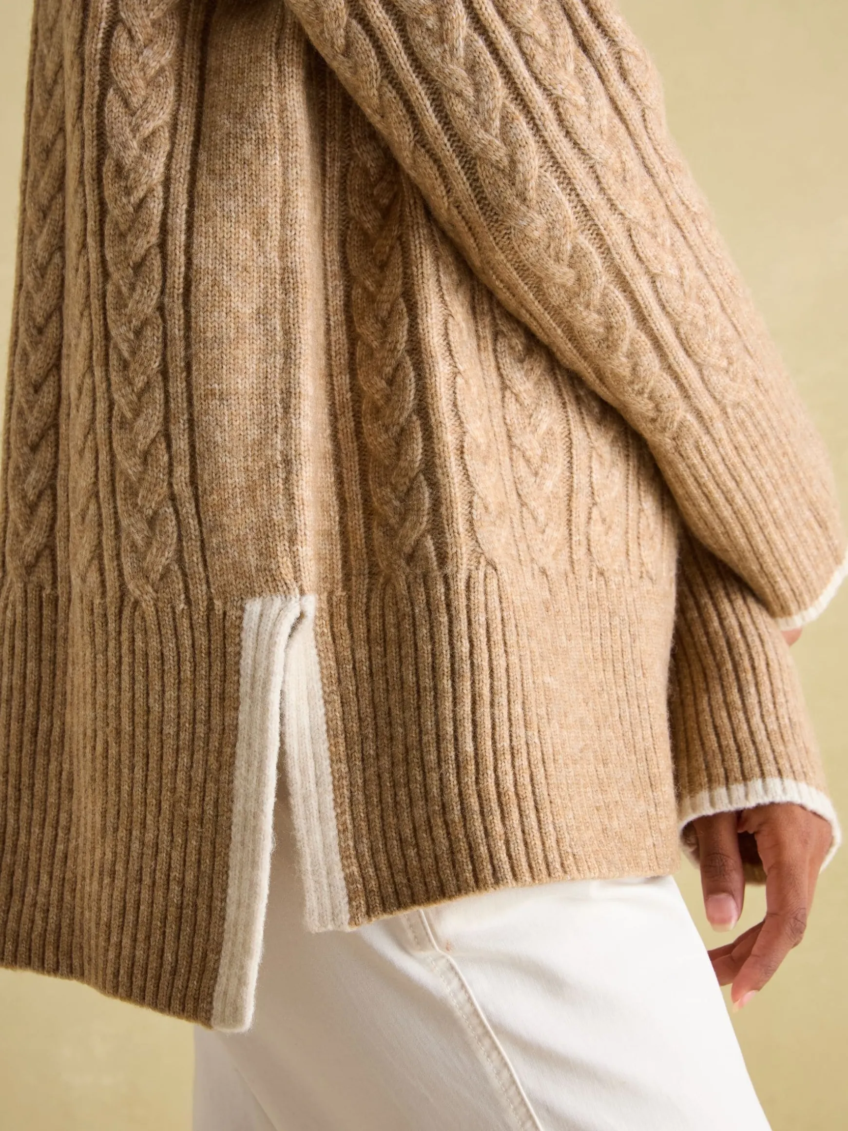 Betsy Camel Button Shoulder Cable Jumper