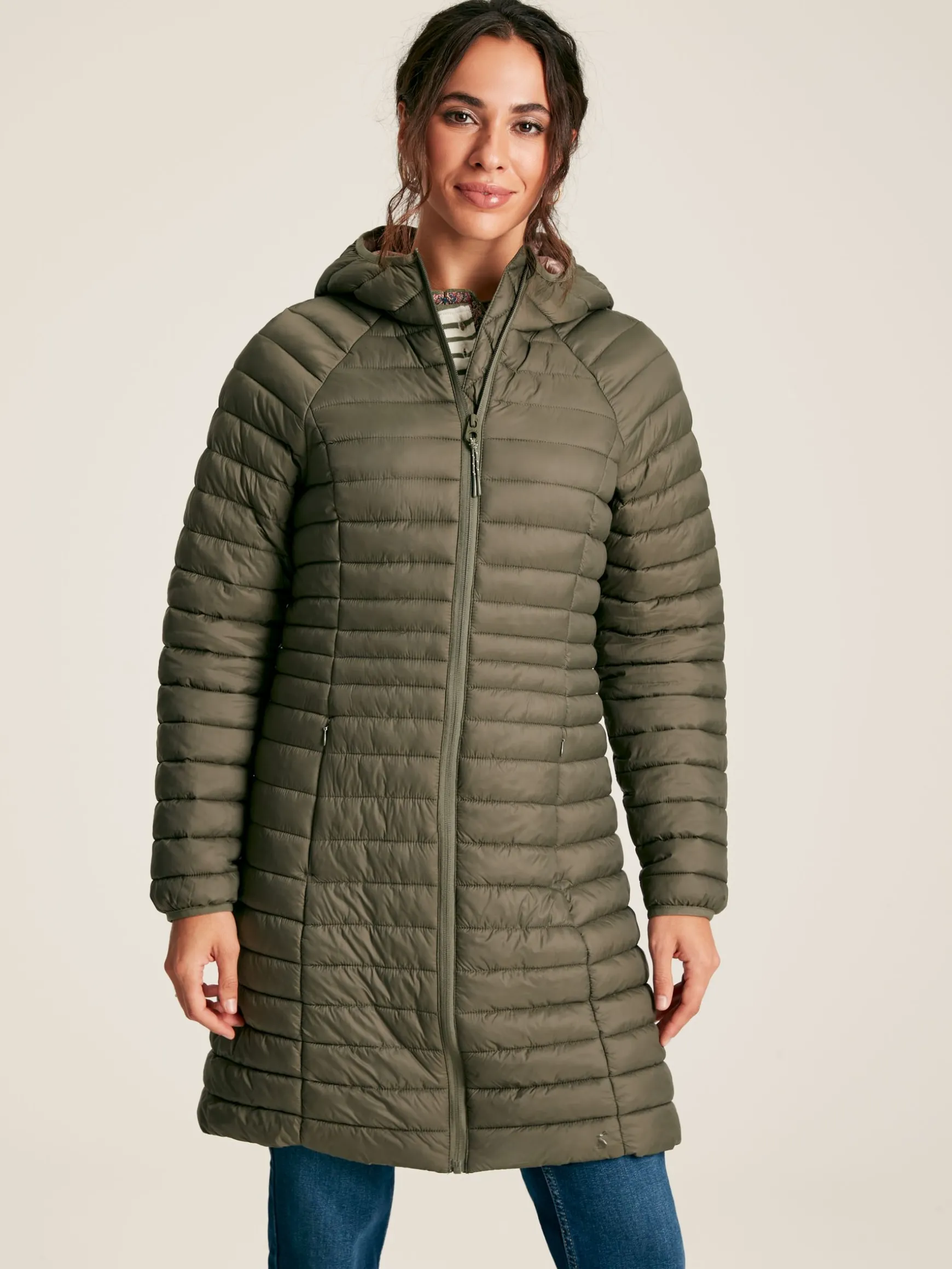 Bramley Khaki Green Showerproof Long Packable Padded Coat