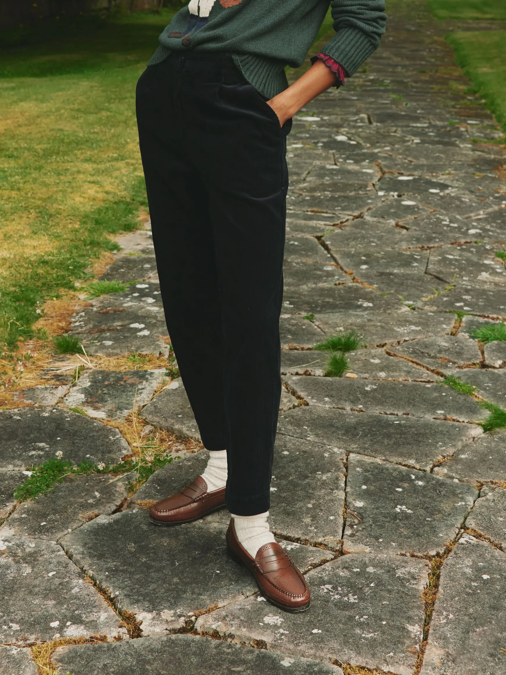 Calla Navy Corduroy Tapered Trousers