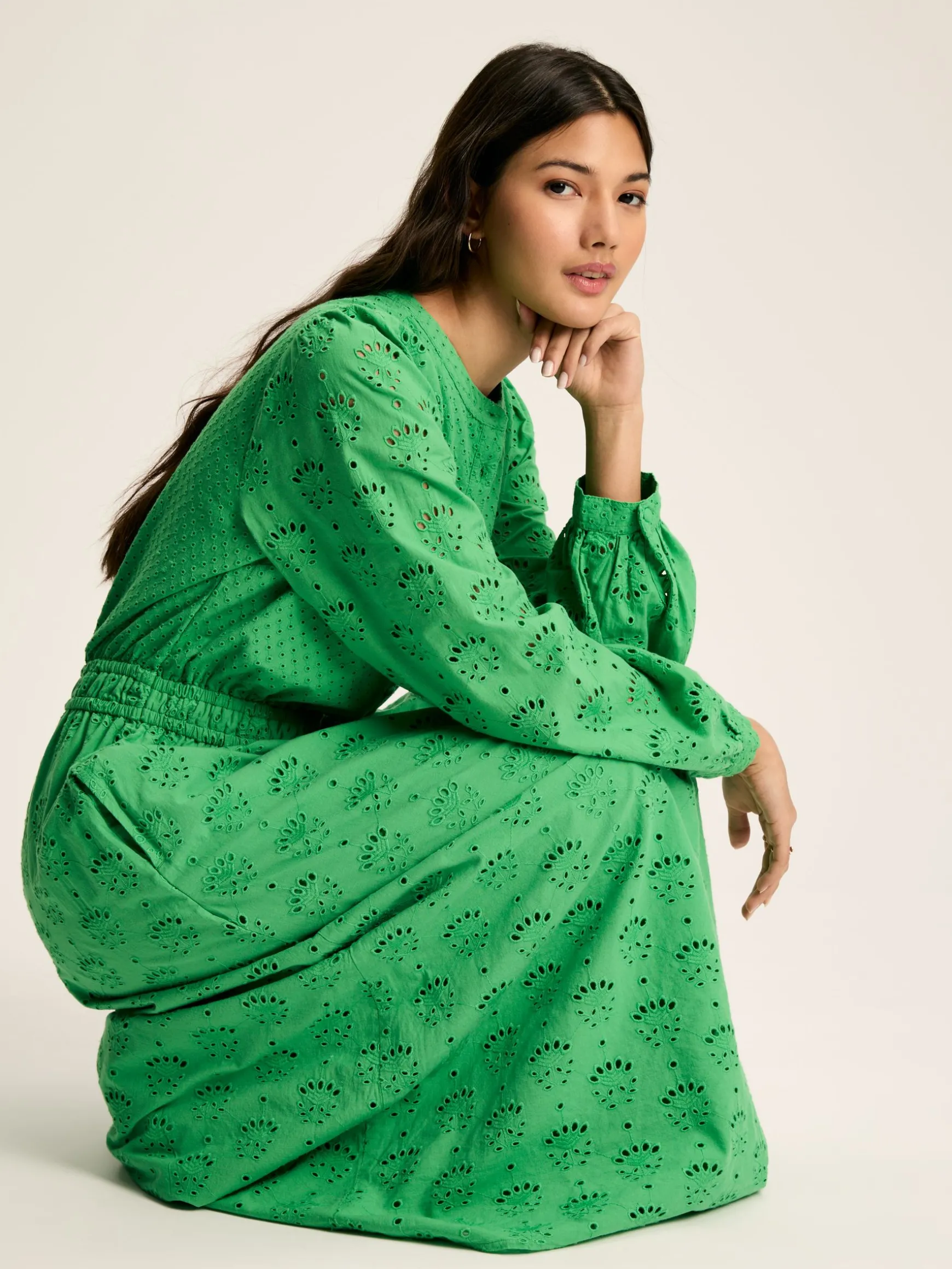 Cassie Green Broderie Maxi Dress
