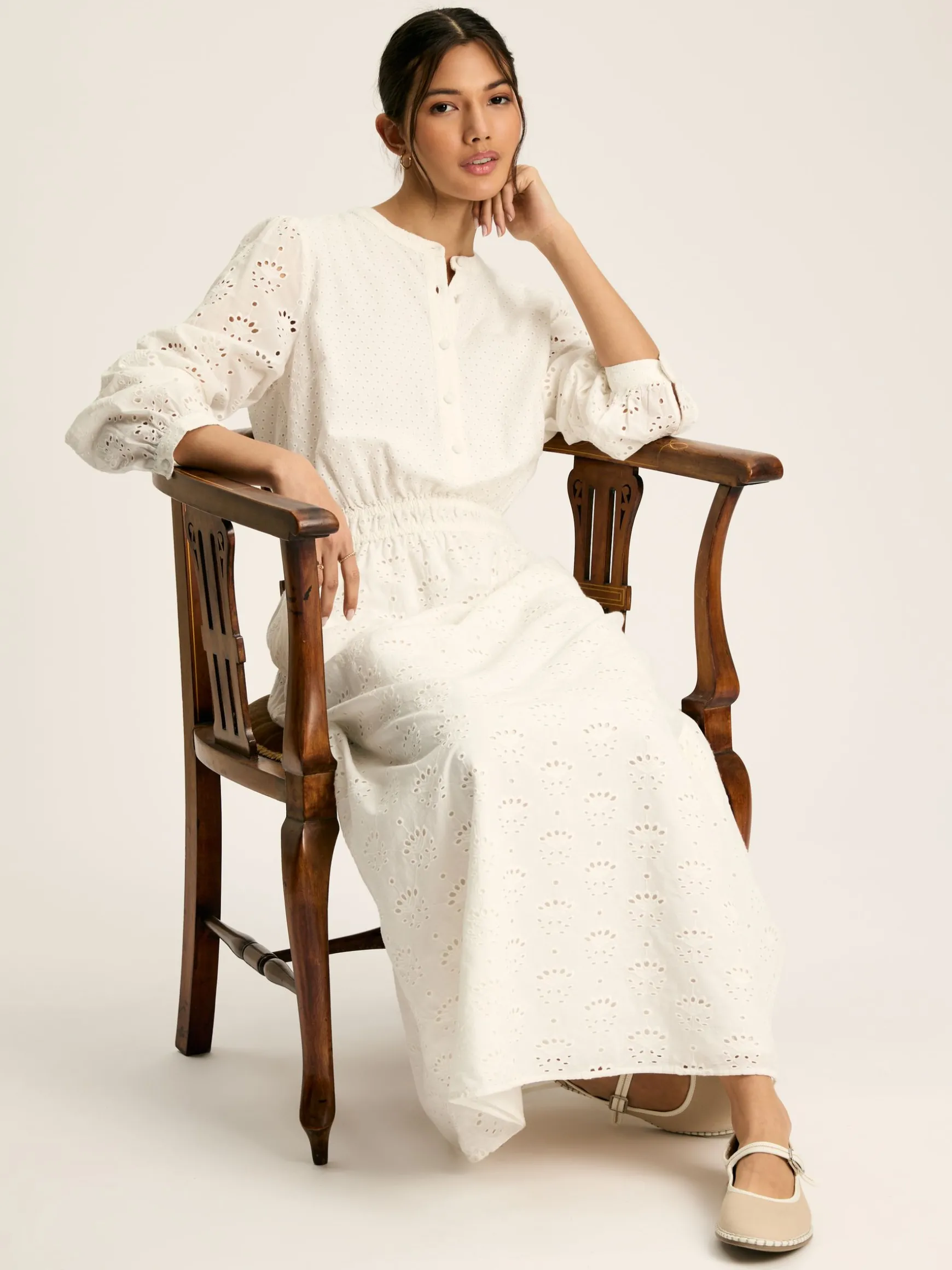 Cassie White Broderie Maxi Dress