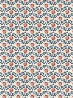 Cream/Blue Stately Floral Print Cream/Blue 10M Wallpaper