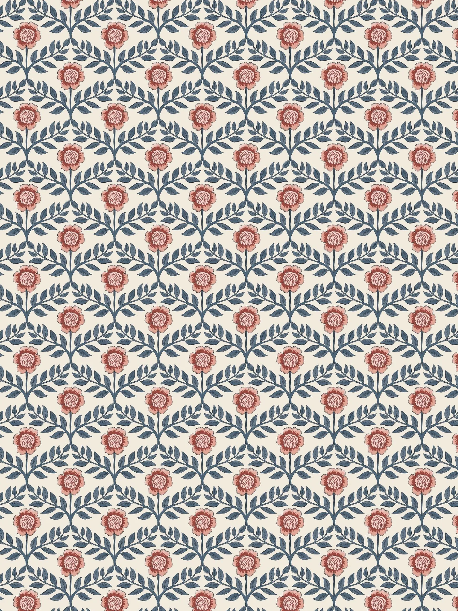Cream/Blue Stately Floral Print Cream/Blue 10M Wallpaper