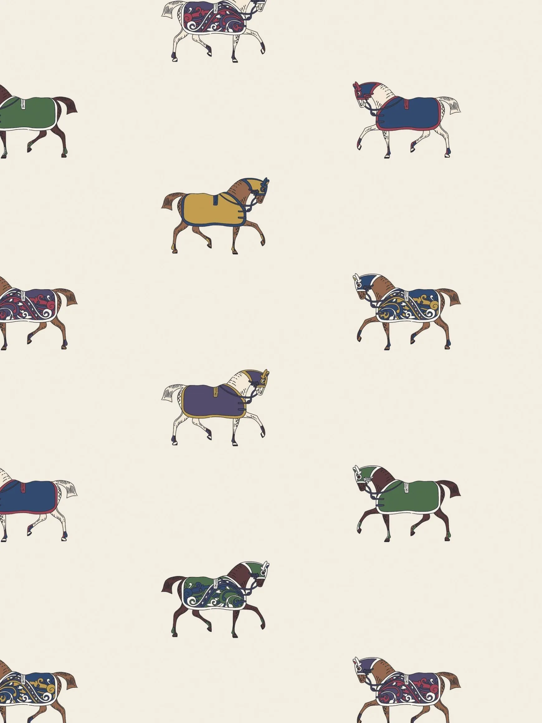 Cream/Multi Regal Horse Print 10M Wallpaper
