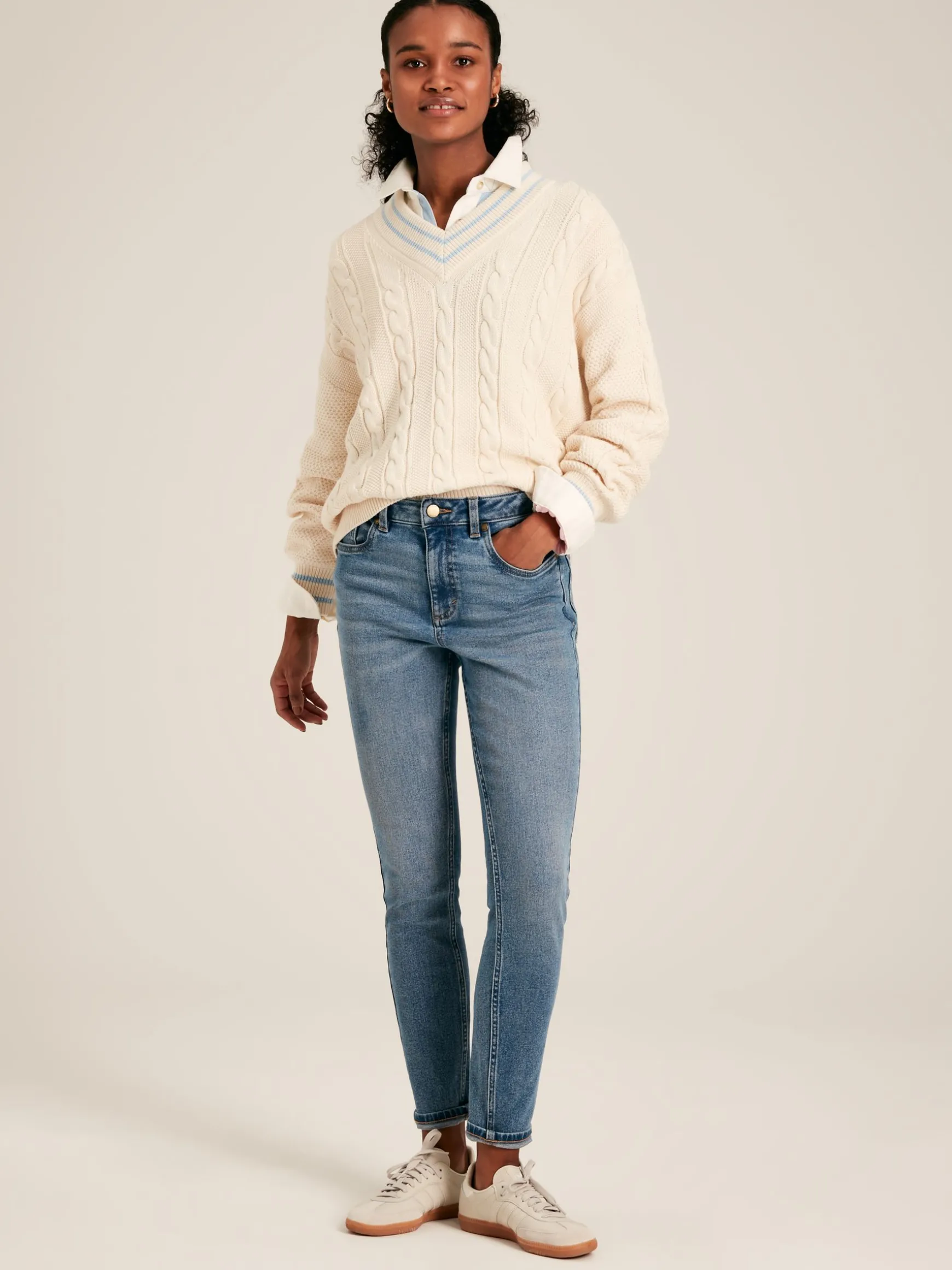 Dibbly Cream & Blue Cable Knit Cricket Jumper