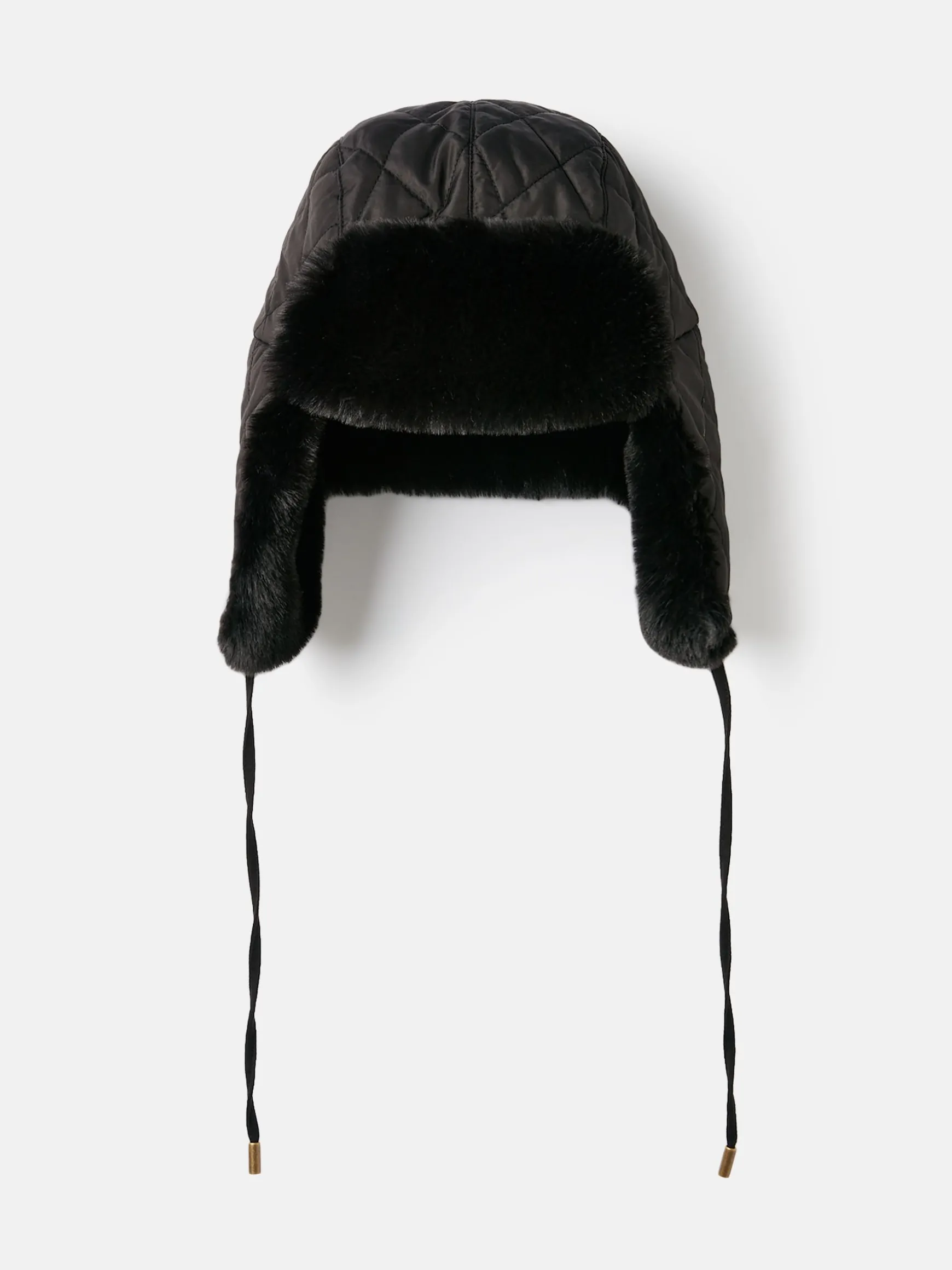Eira Black Faux Fur Lined Quilted Trapper Hat
