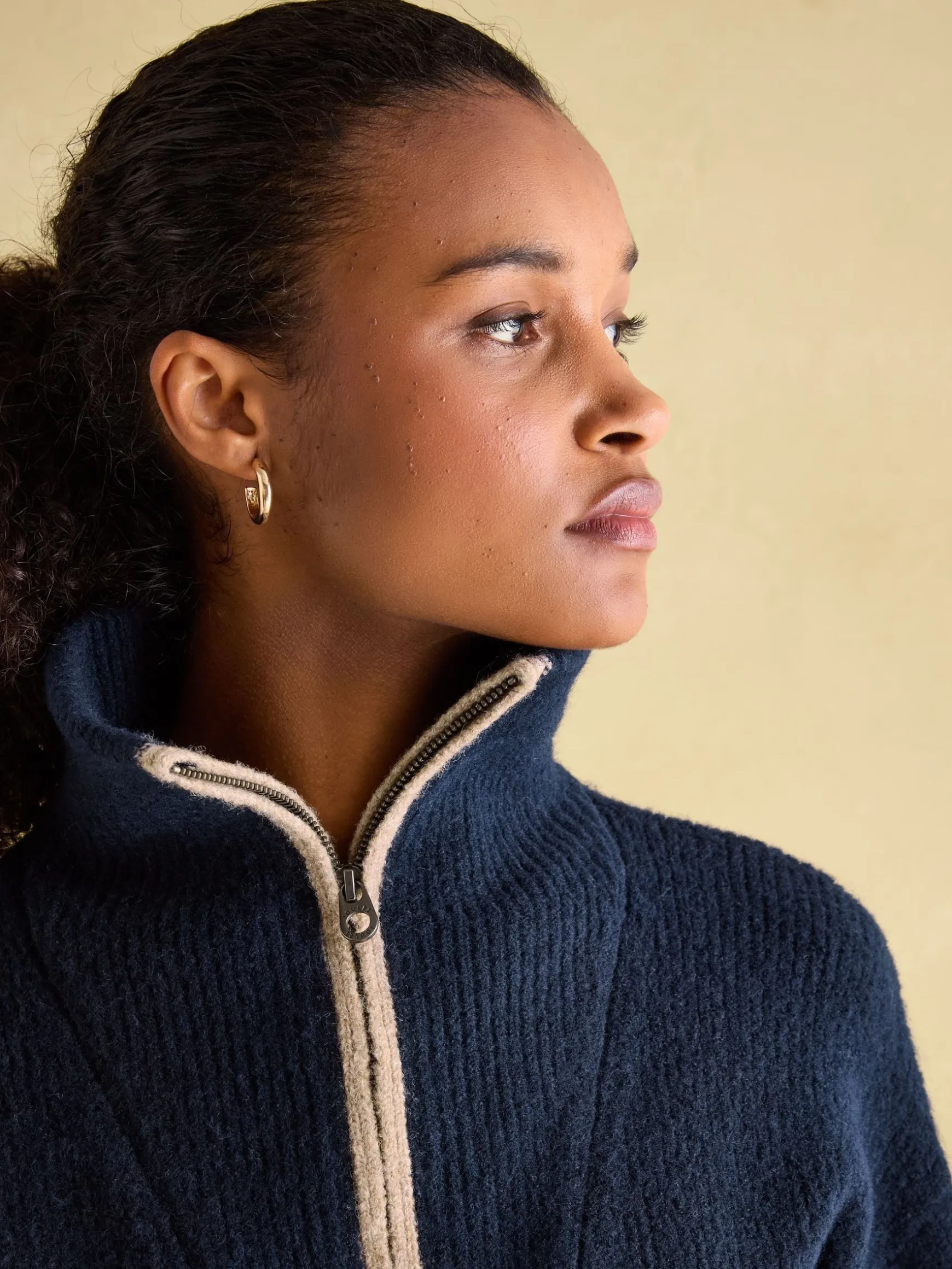 Elmore Navy Knitted Quarter Zip Jumper