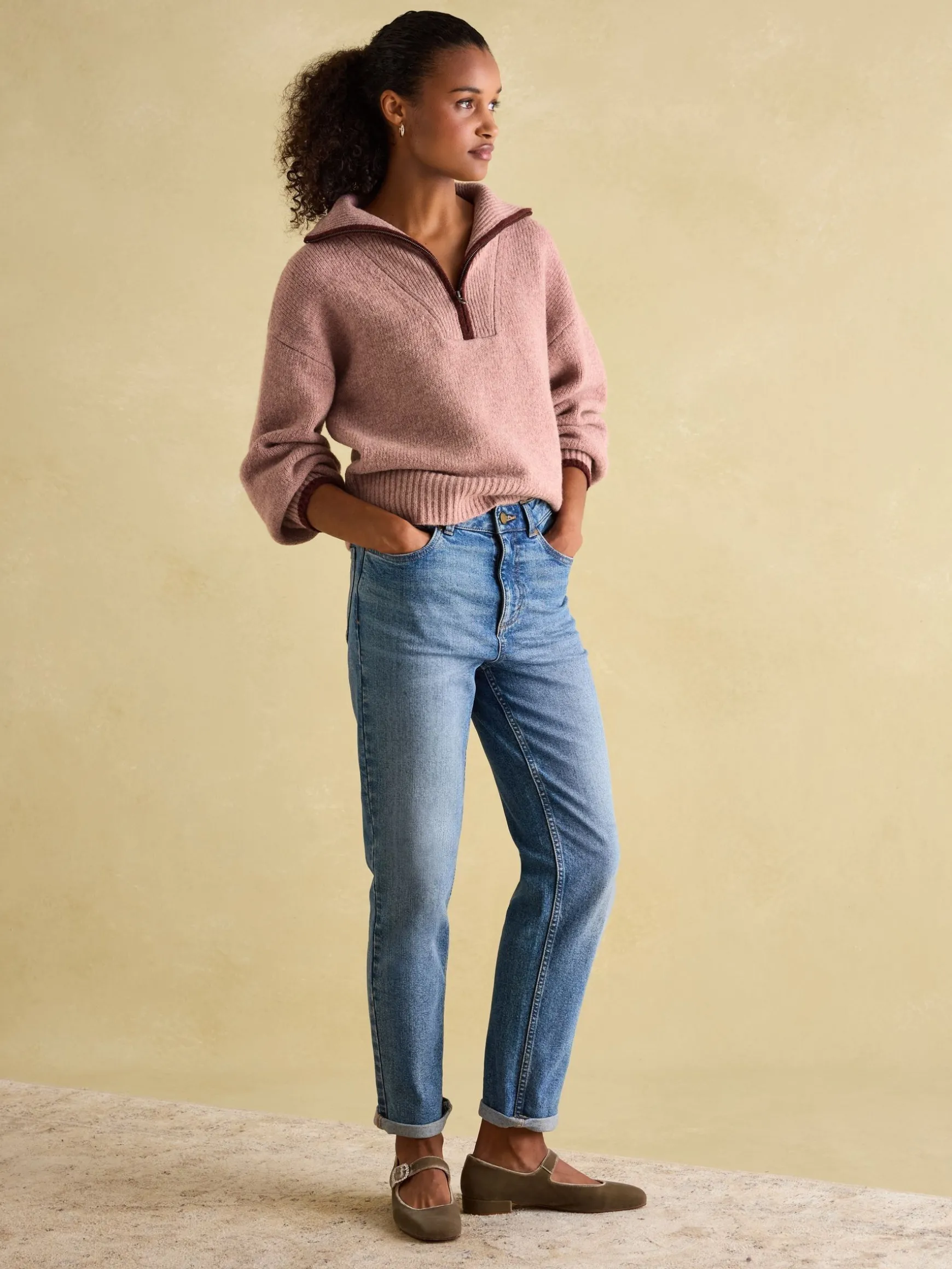 Elmore Pink Knitted Quarter Zip Jumper