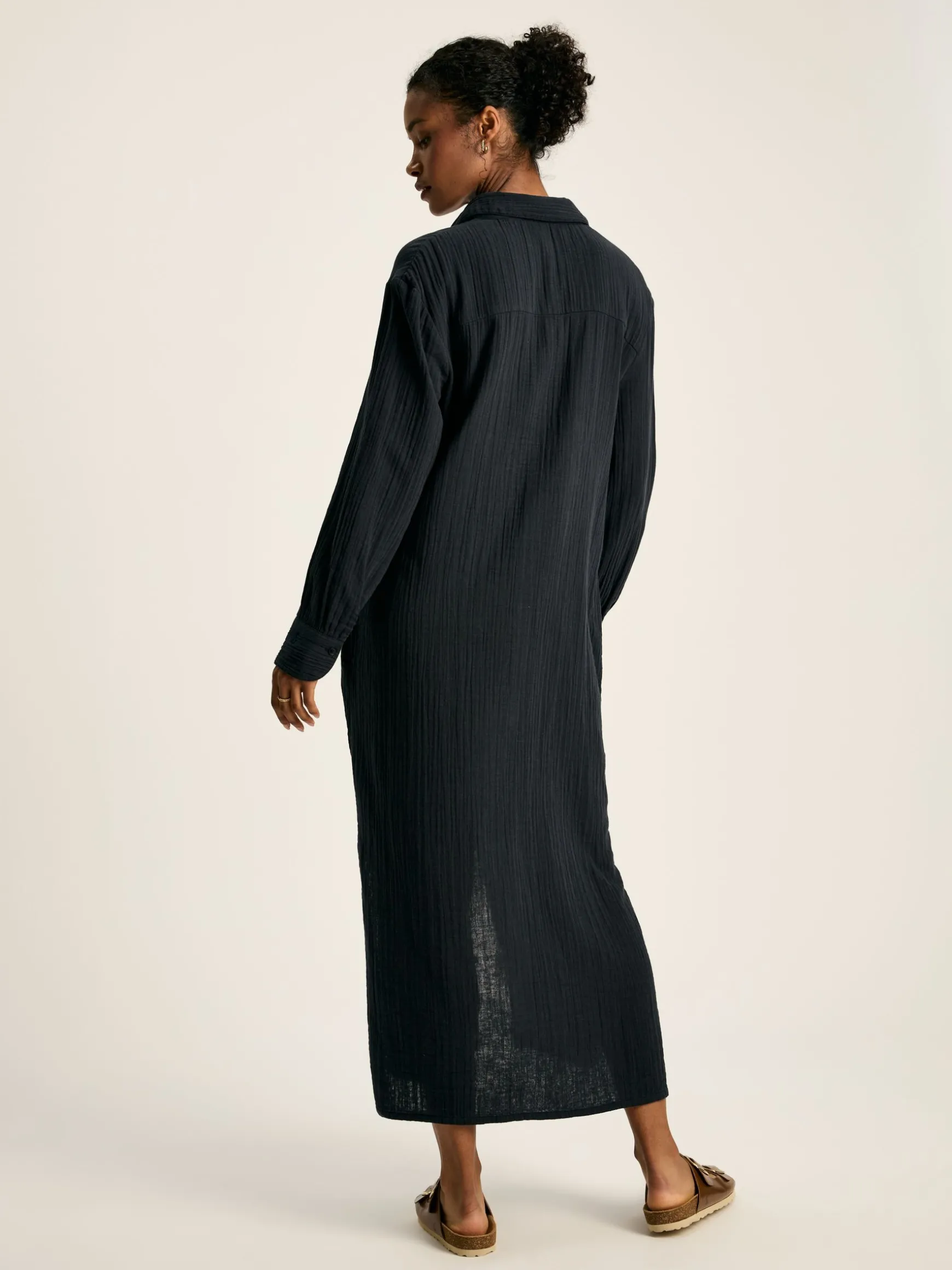 Erica Navy Button Through Cotton Shirt Dress