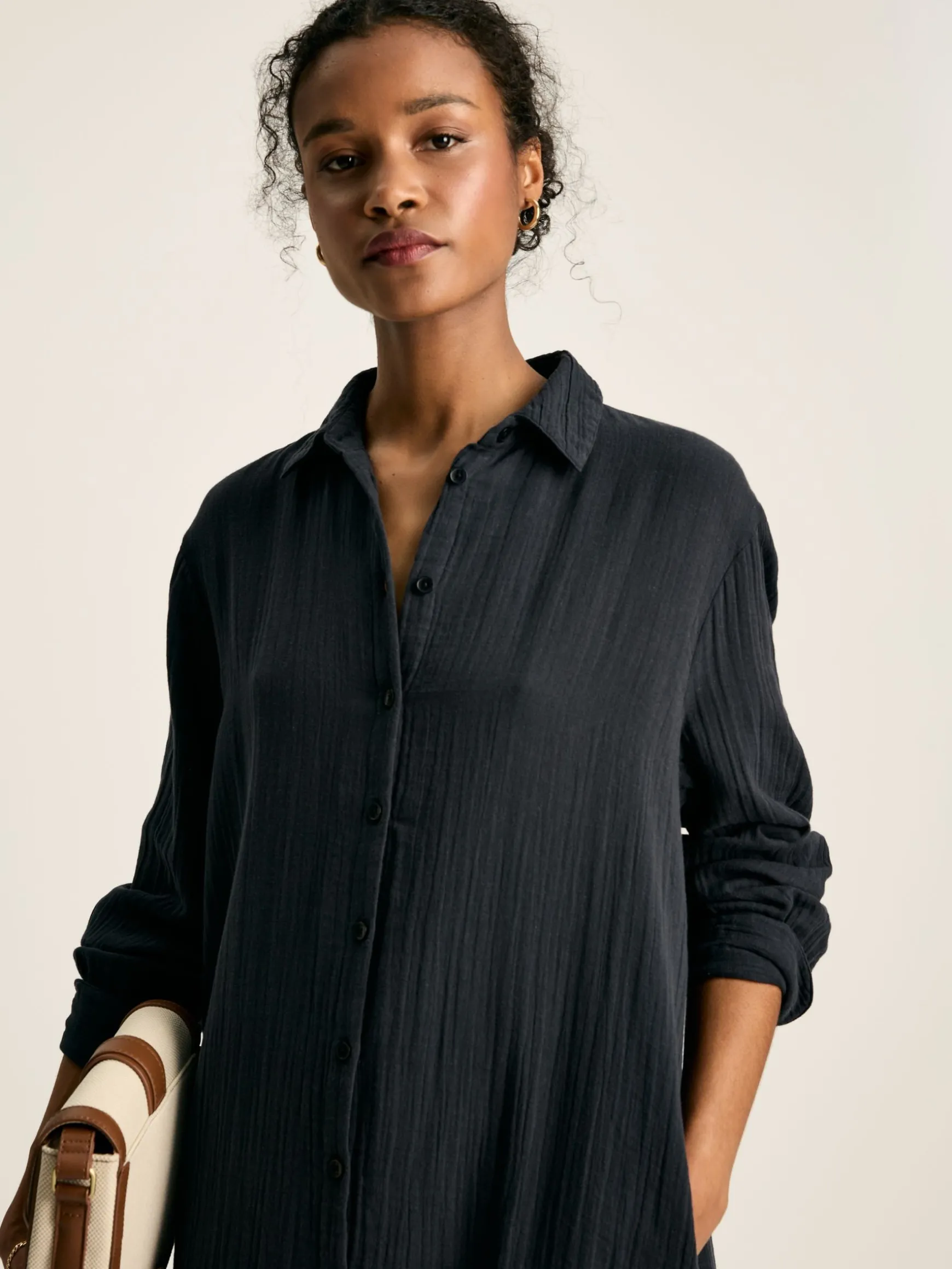 Erica Navy Button Through Cotton Shirt Dress