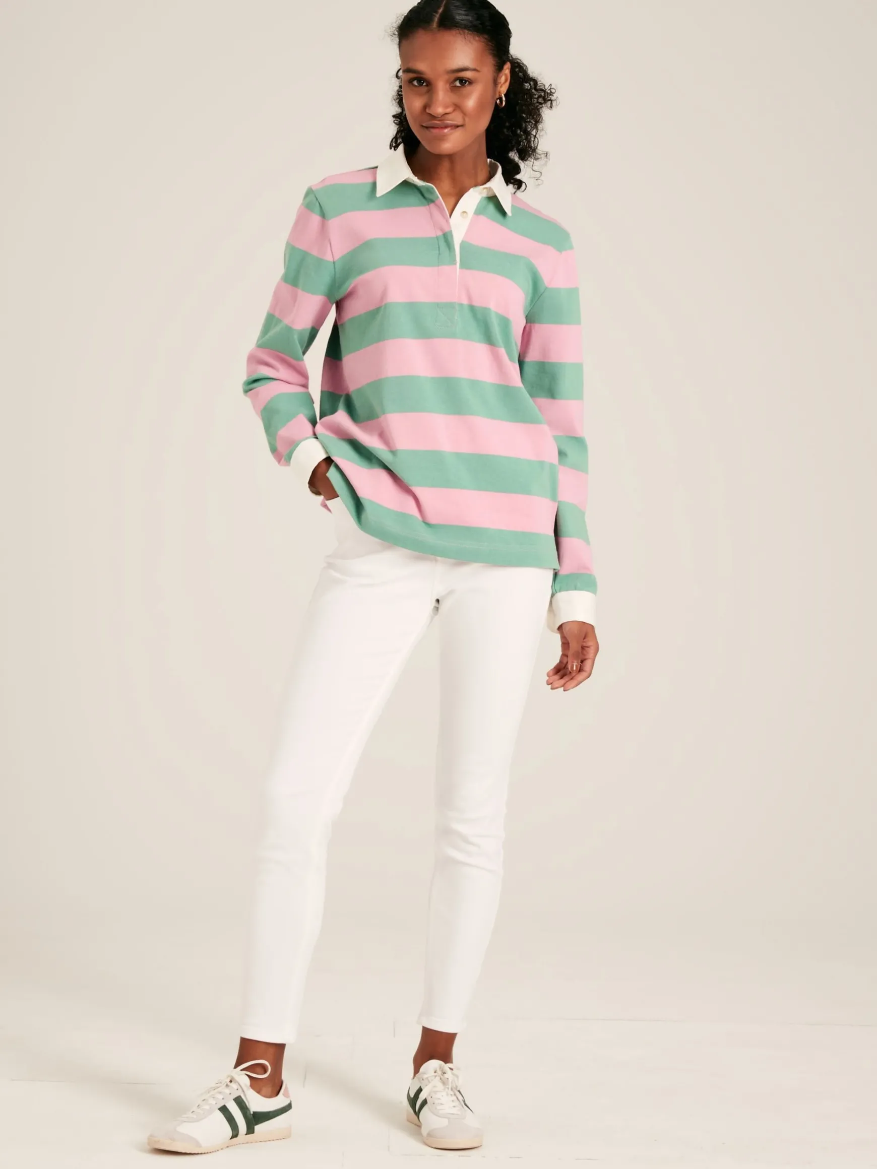 Falmouth Pink & Green Striped Cotton Rugby Shirt