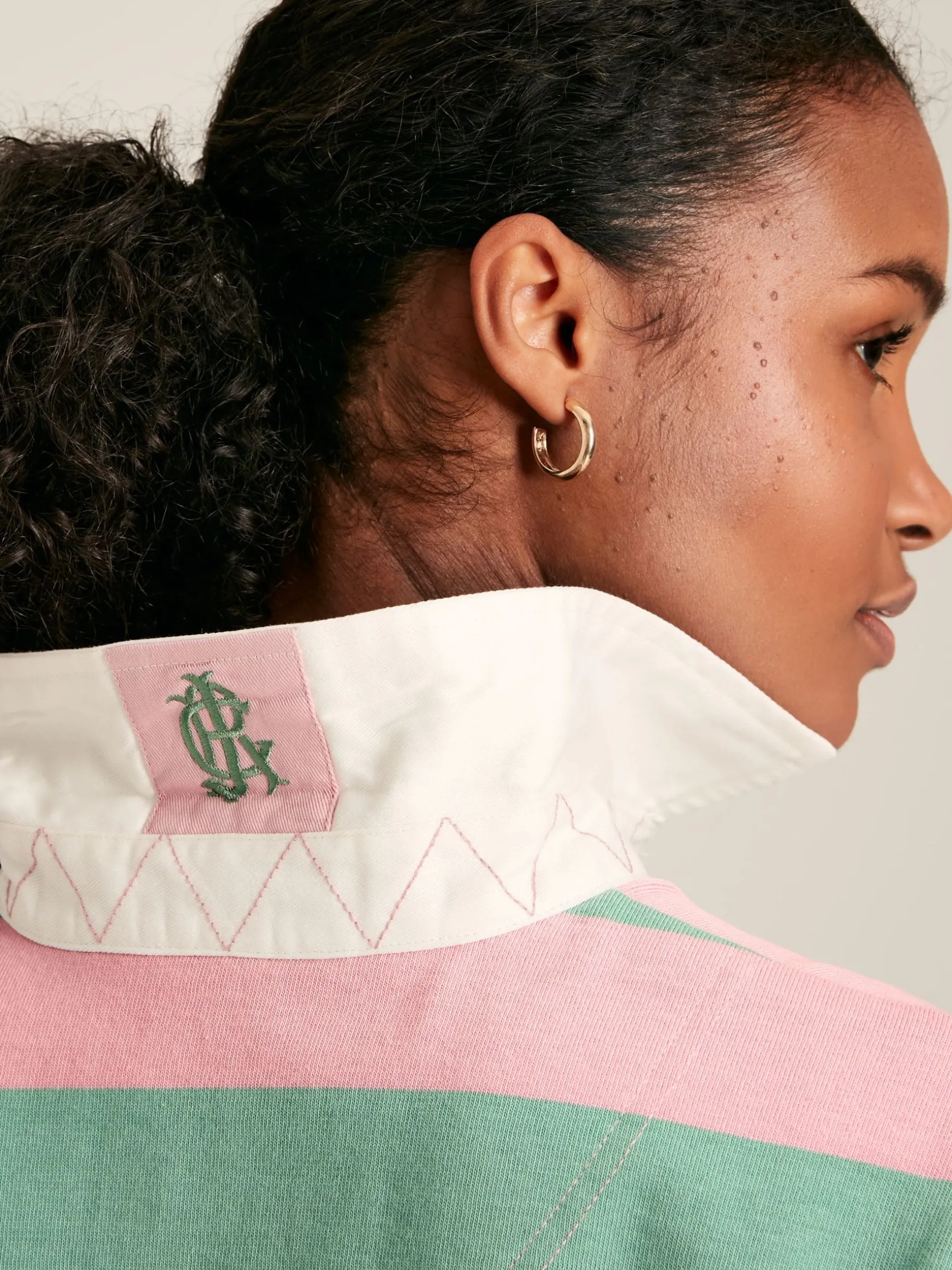Falmouth Pink & Green Striped Cotton Rugby Shirt