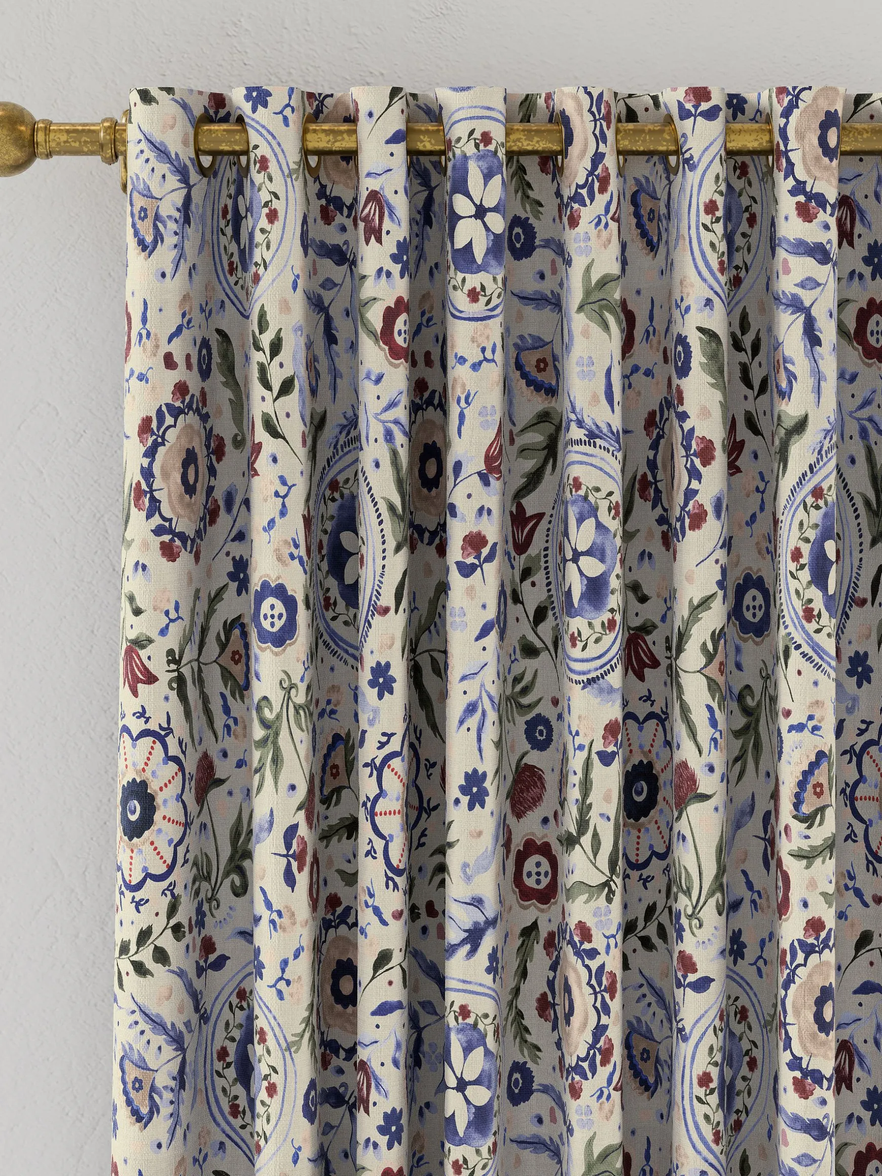 Festival Flowers Set of 2 Cream Multi Blackout Eyelet Curtains