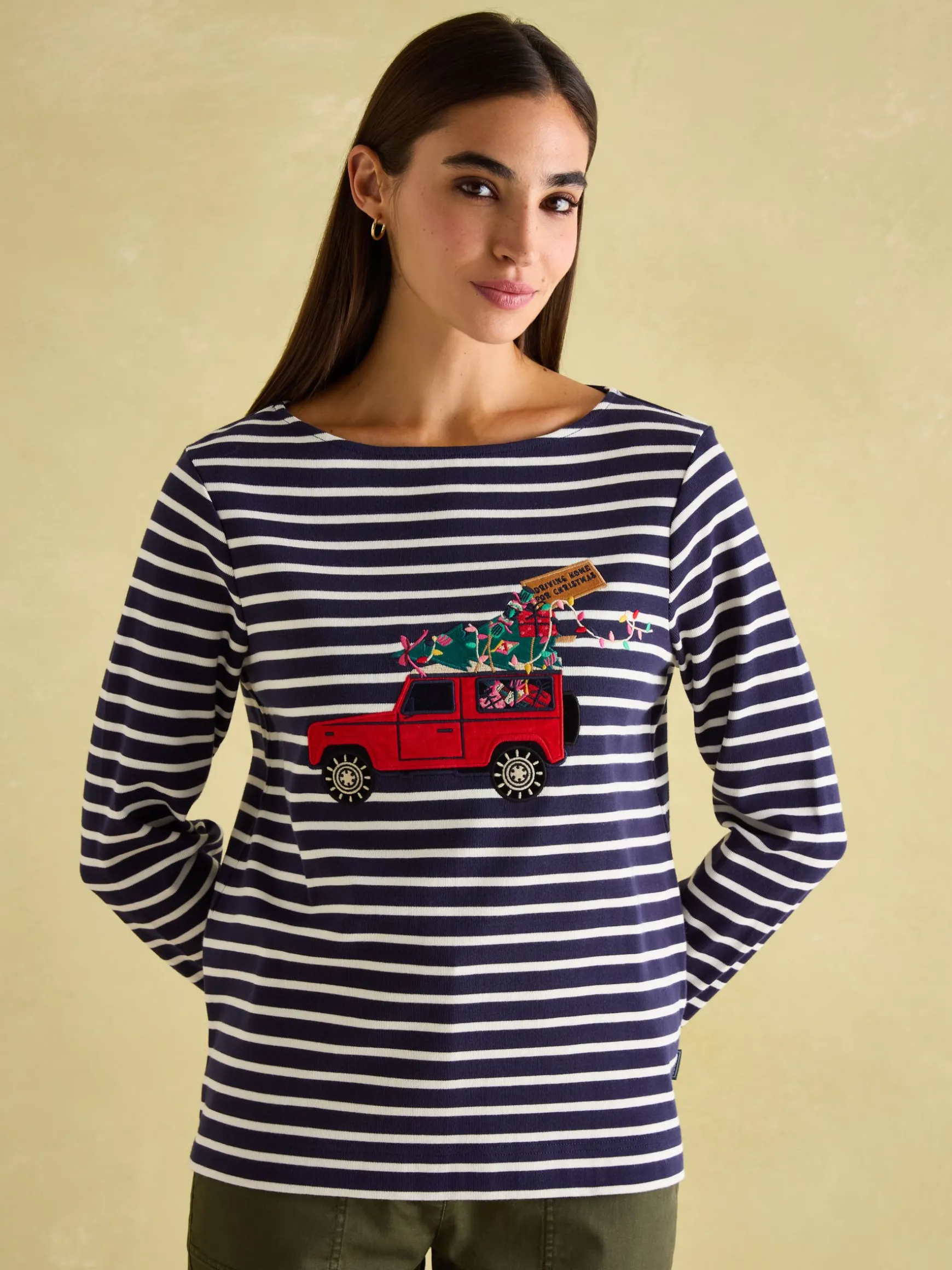 Festive Harbour Navy/White Boat Neck Breton Top