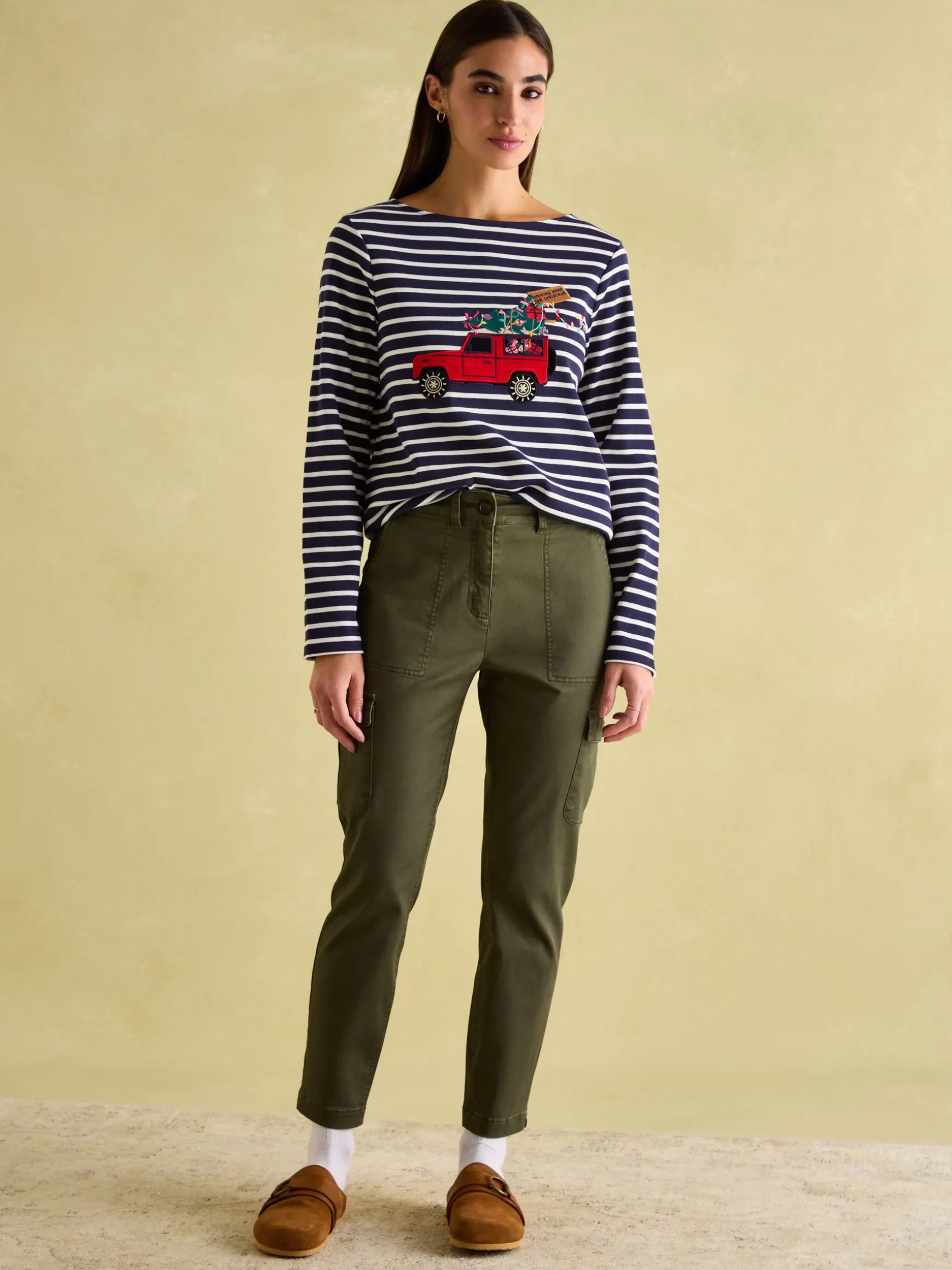 Festive Harbour Navy/White Boat Neck Breton Top