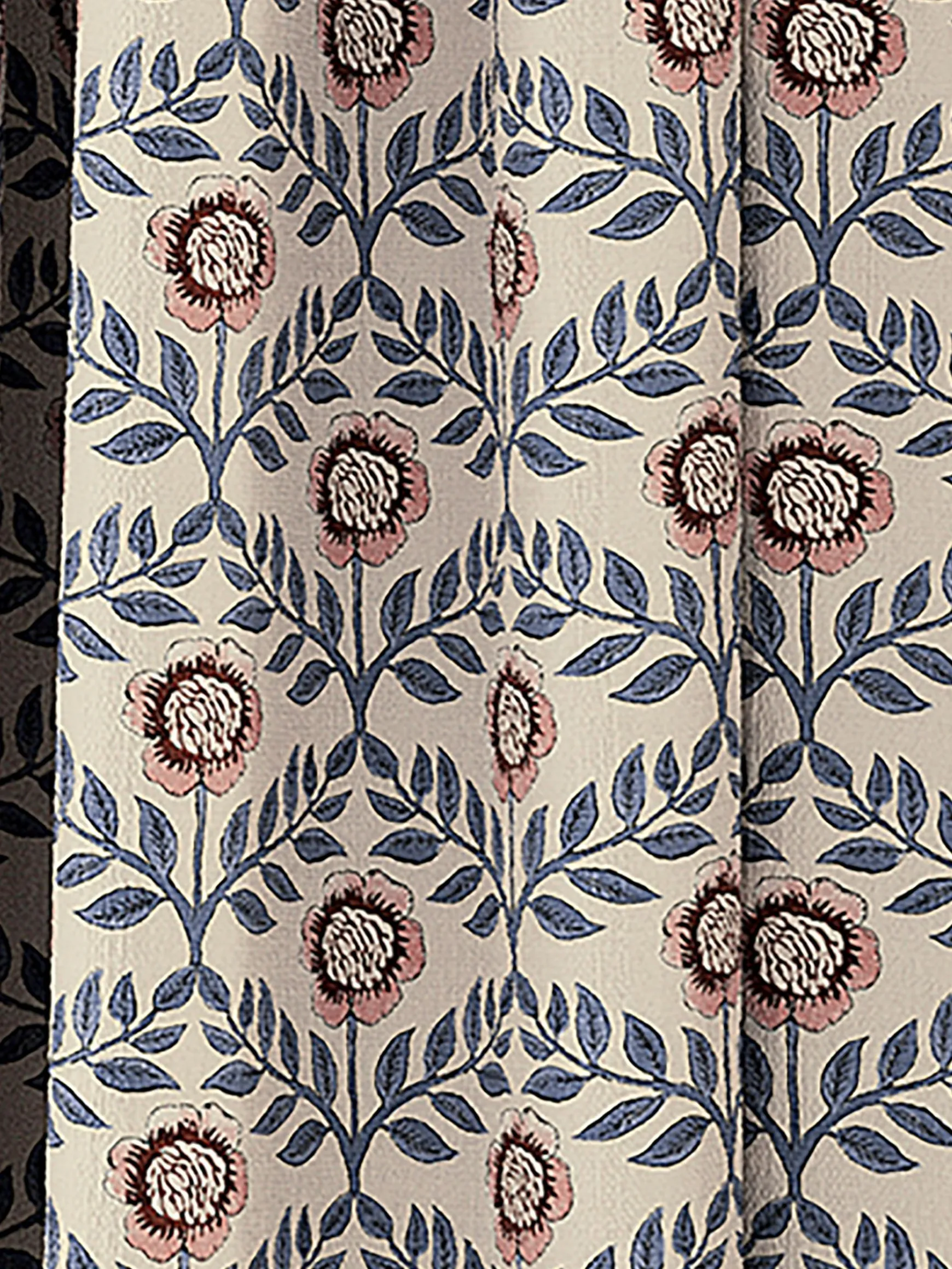 Floral Foulard Set of 2 Blue & Cream Blackout Pencil Pleat Curtains