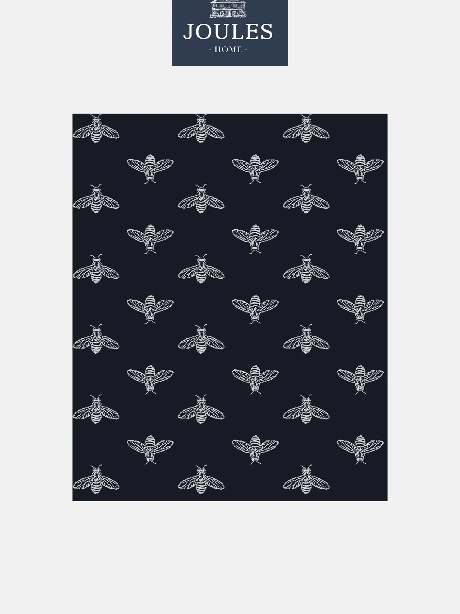 French Navy Block Print Bee 10M Wallpaper