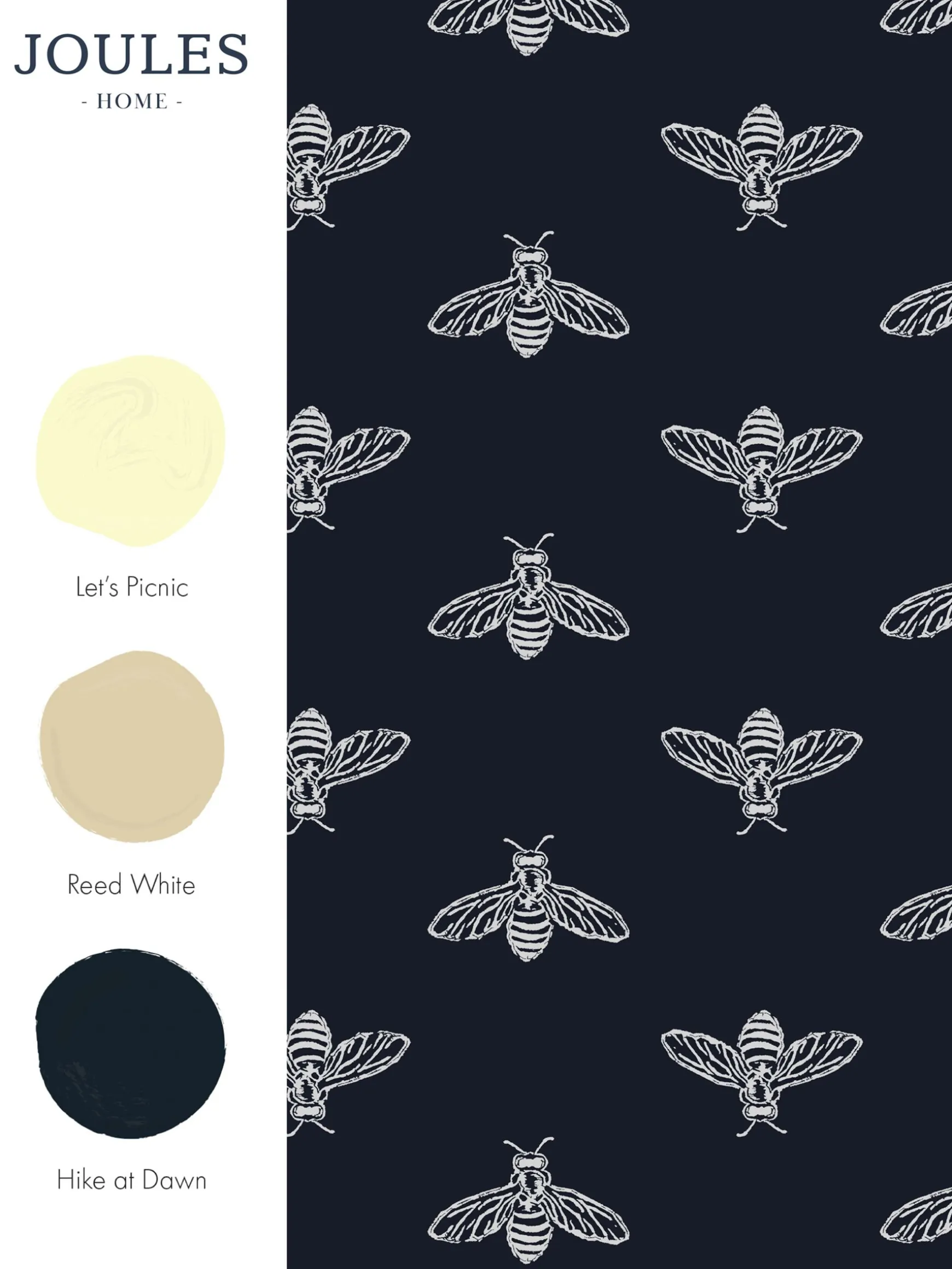 French Navy Block Print Bee 10M Wallpaper