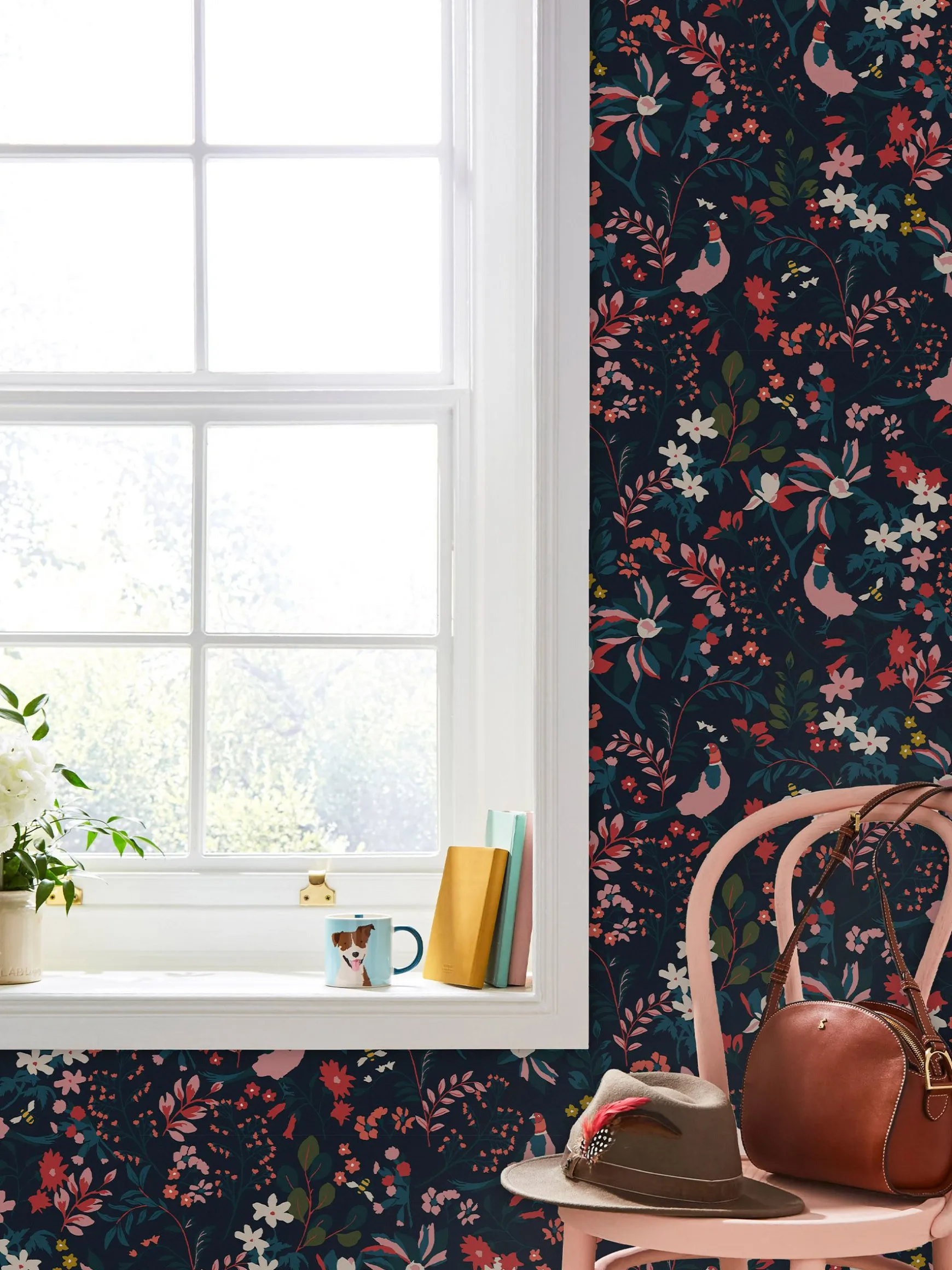 French Navy Fields Edge Floral 10M Wallpaper