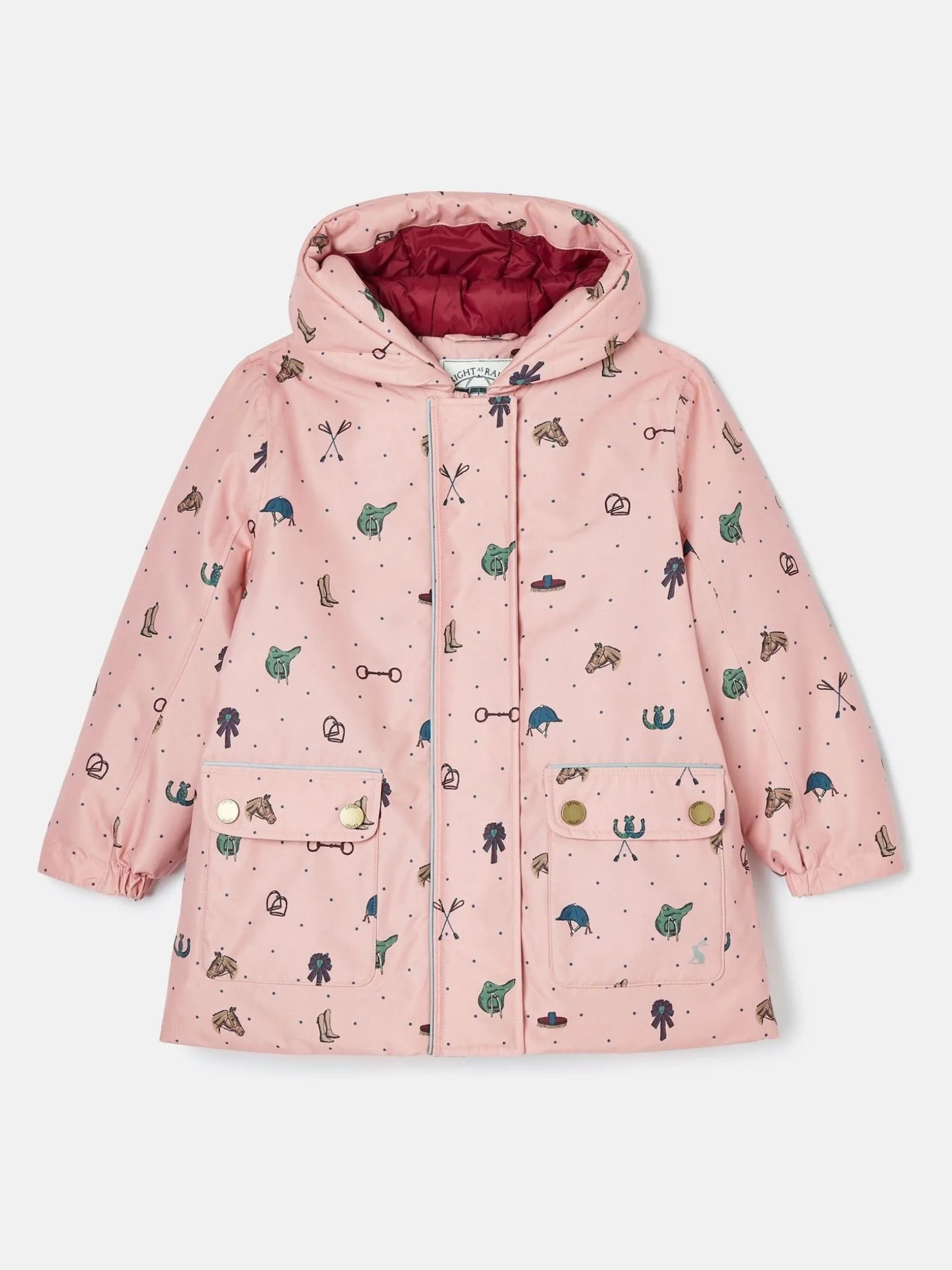 Girls' Fairview Pink Horse Print Waterproof Coat with Quilted Lining