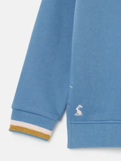 Girls' Mackenzie Blue Rabbit Embroidered Artwork Crew Neck Sweatshirt