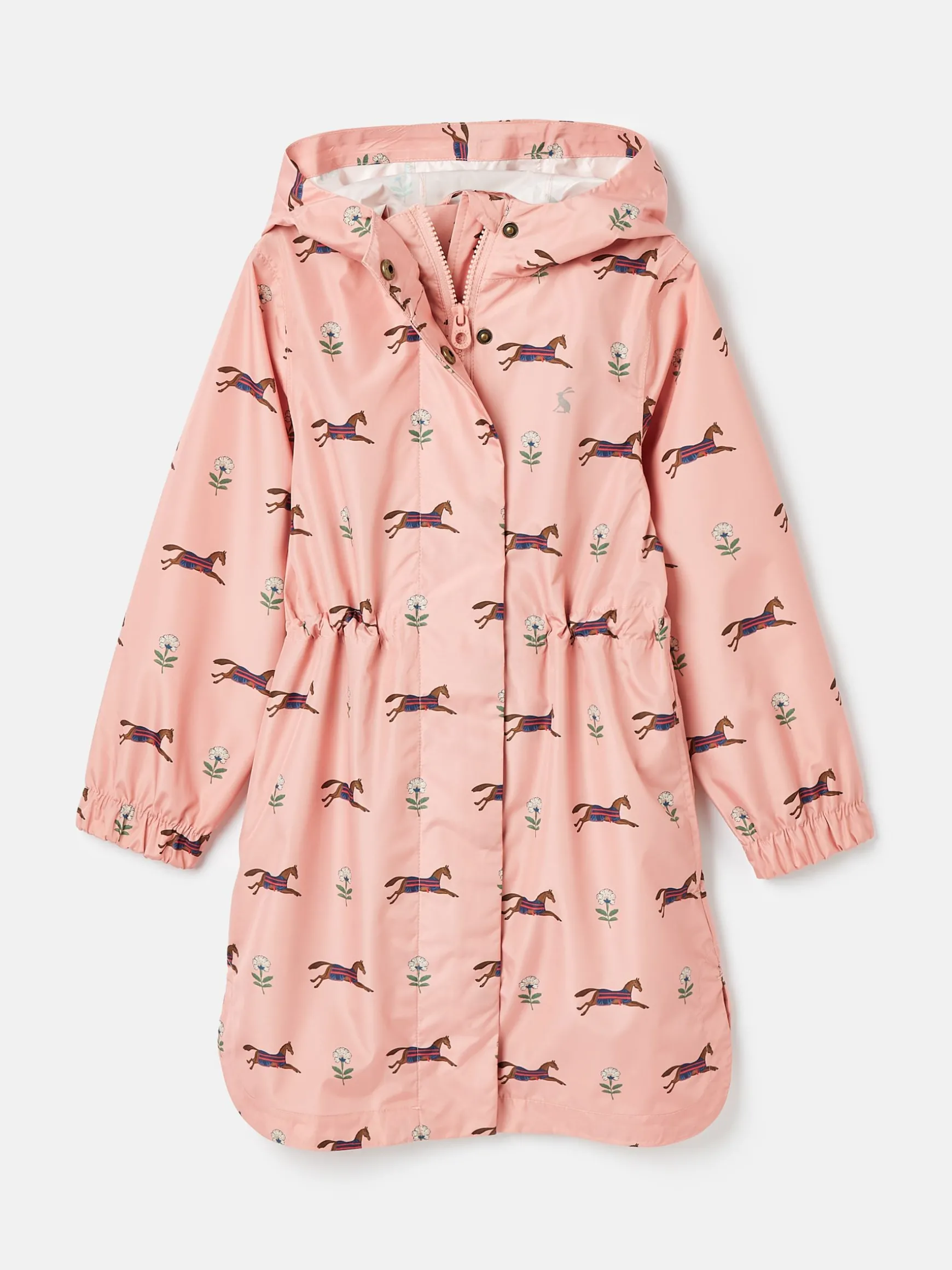 Girls' Rainford Pink Horse Waterproof Packable Raincoat With Hood