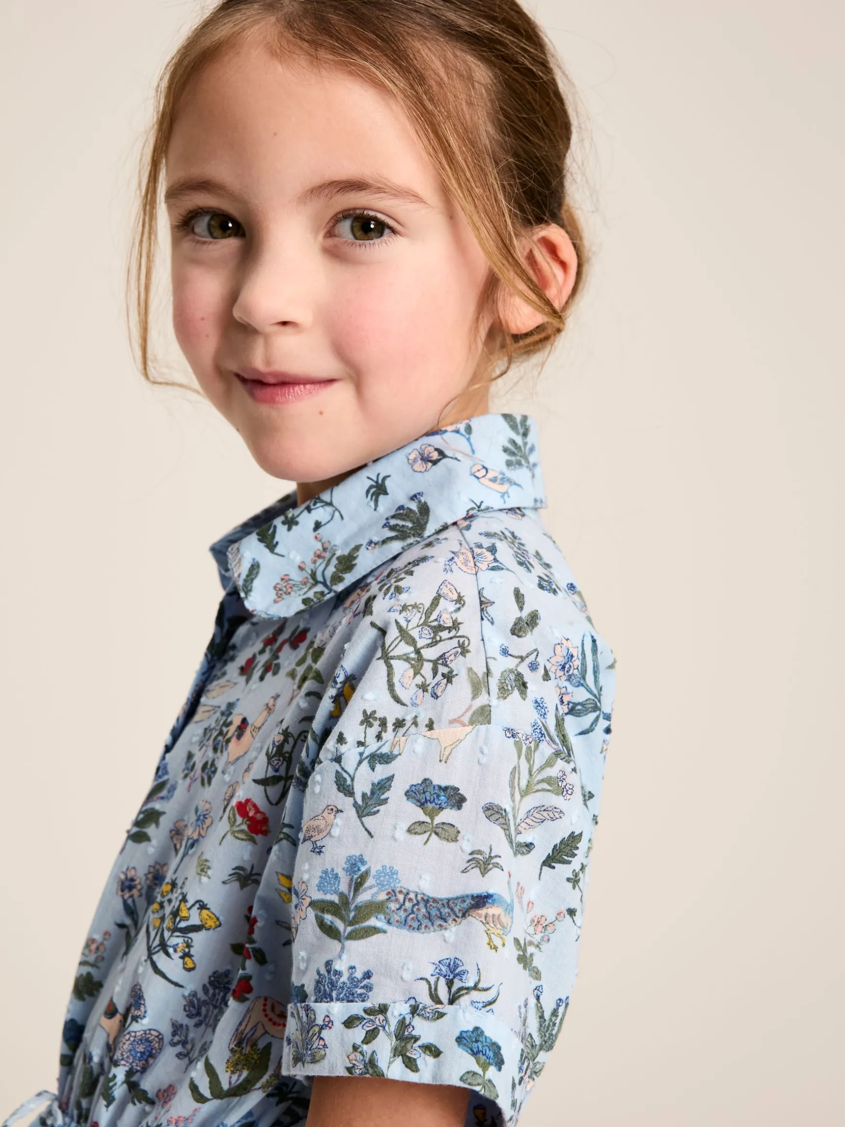 Girls' Summer Blue Textured Shirt Dress