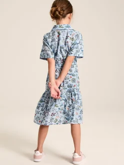 Girls' Summer Blue Textured Shirt Dress