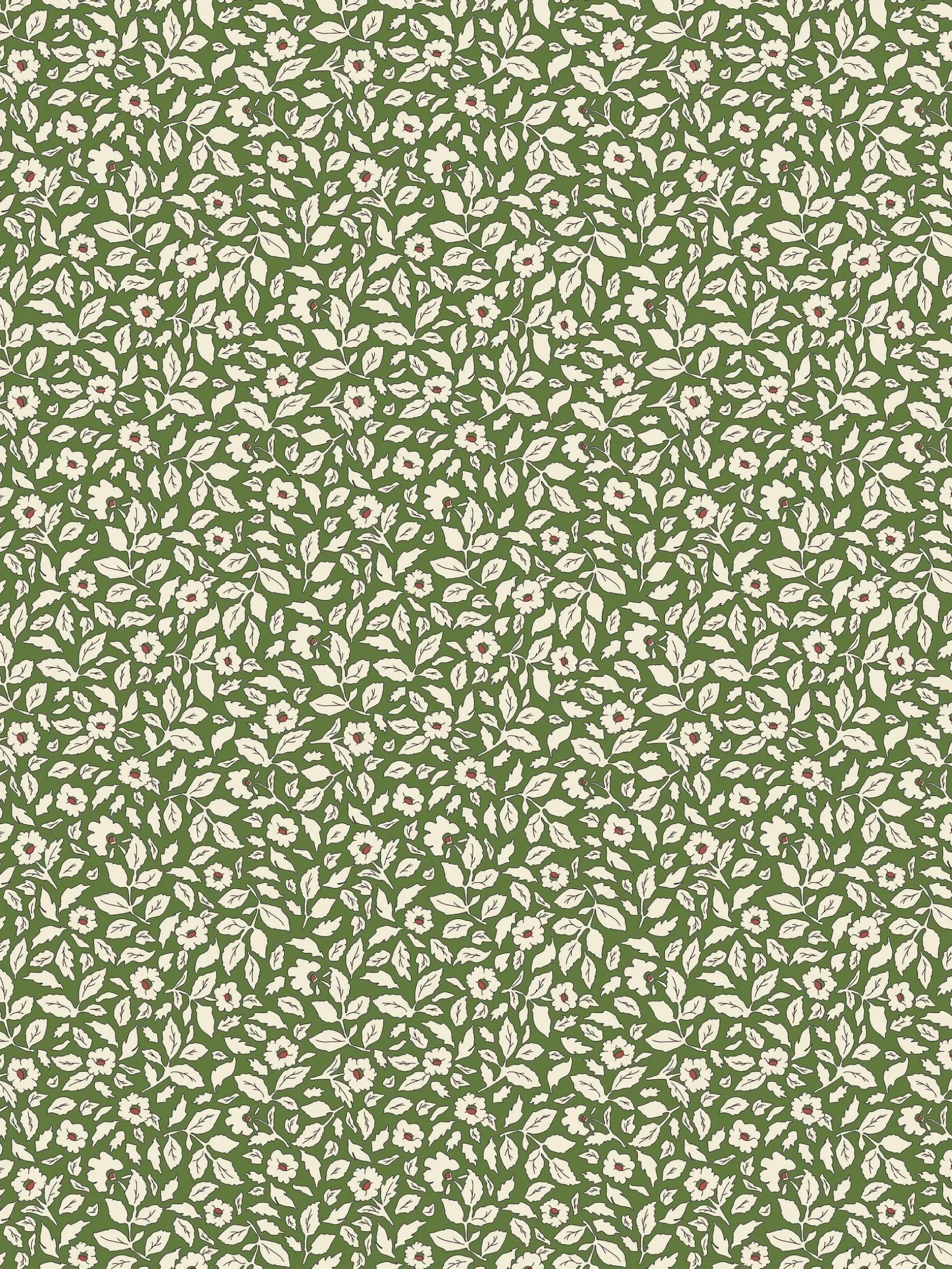Green Ditsy Floral Print 10M Wallpaper