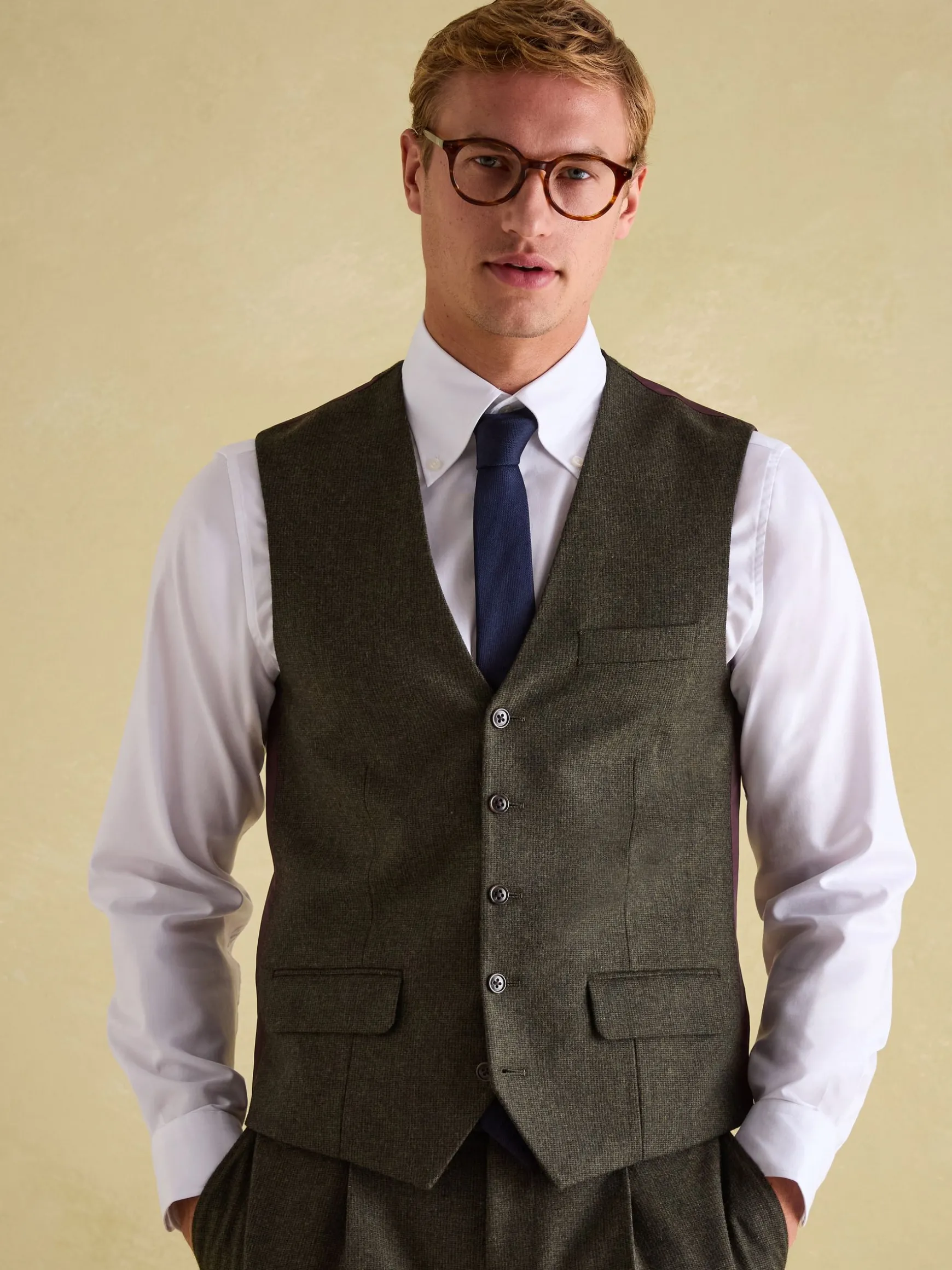 Green Slim Fit Texture Suit Waistcoat