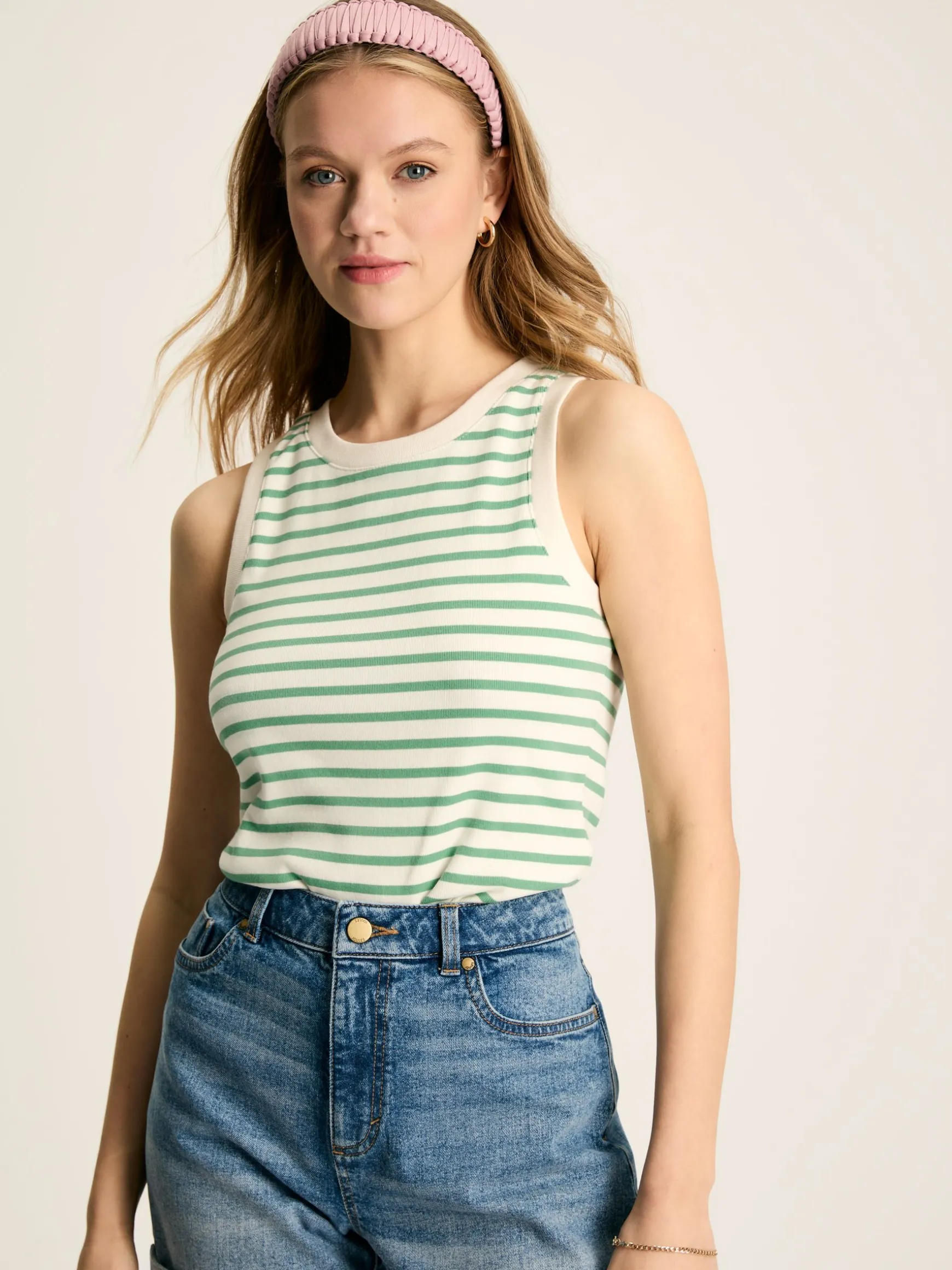 Harbour Cream & Green Striped Jersey Vest