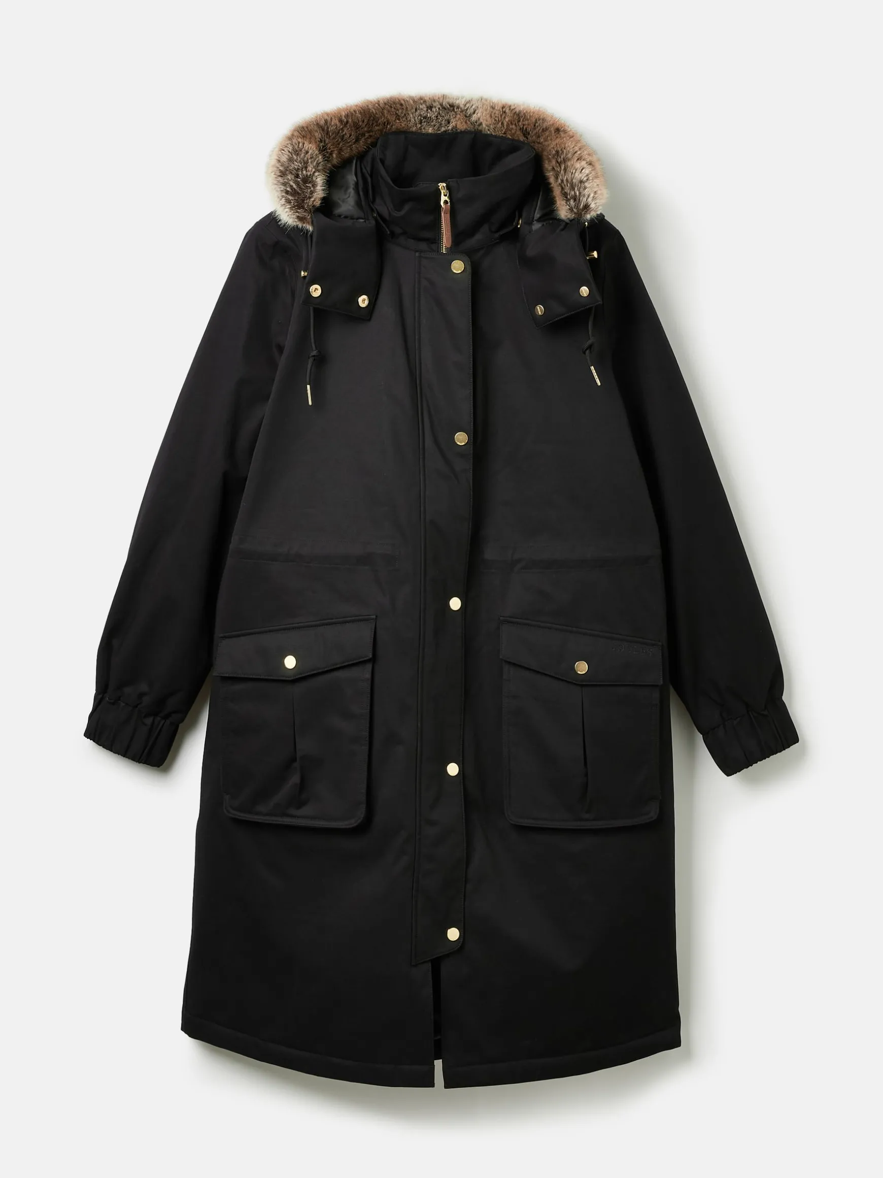 Harpsden Cosy Black Waterproof Fleece Lined Raincoat with Faux Fur Hood