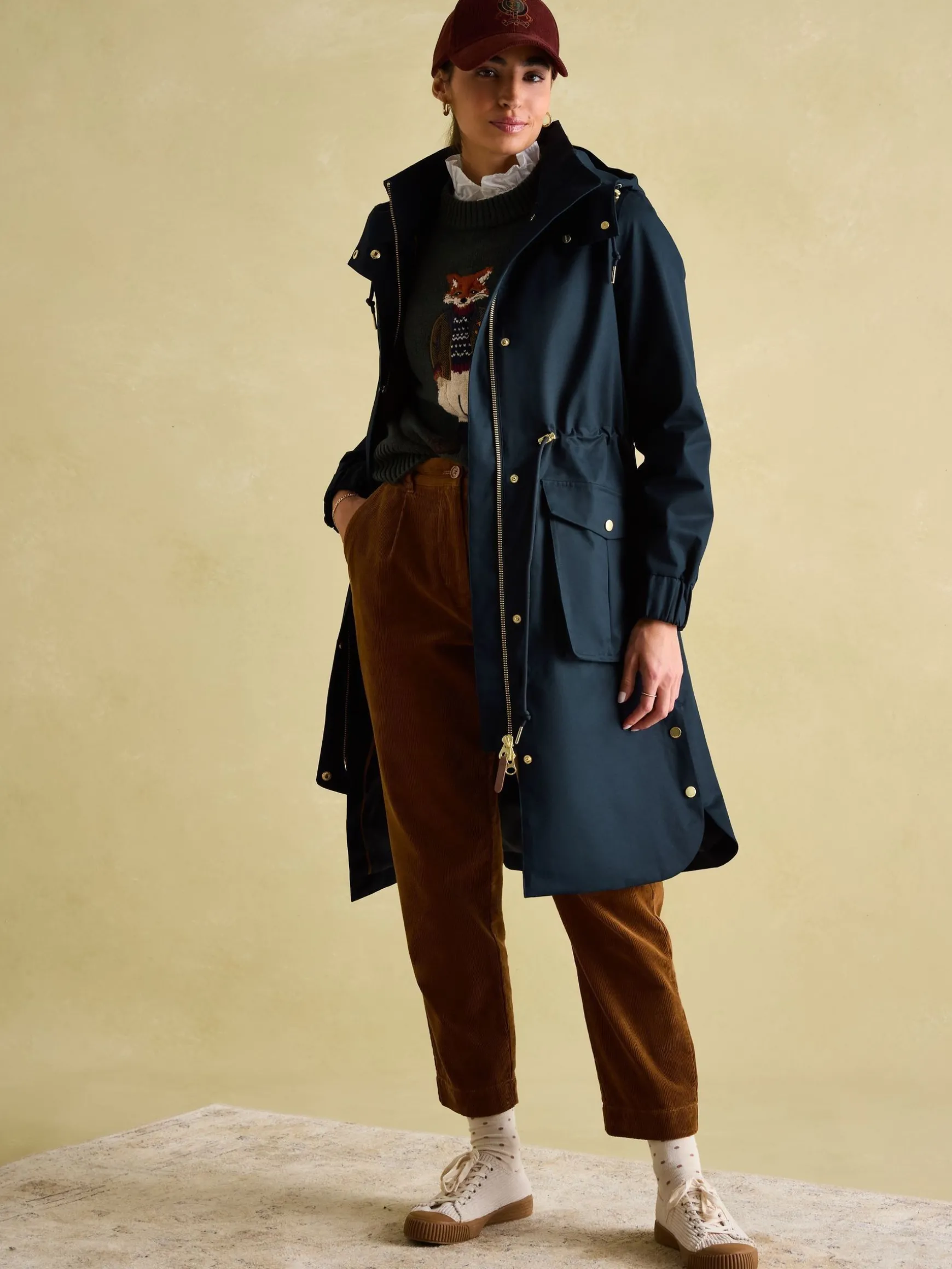 Harpsden Navy Blue Waterproof Long Raincoat with Hood