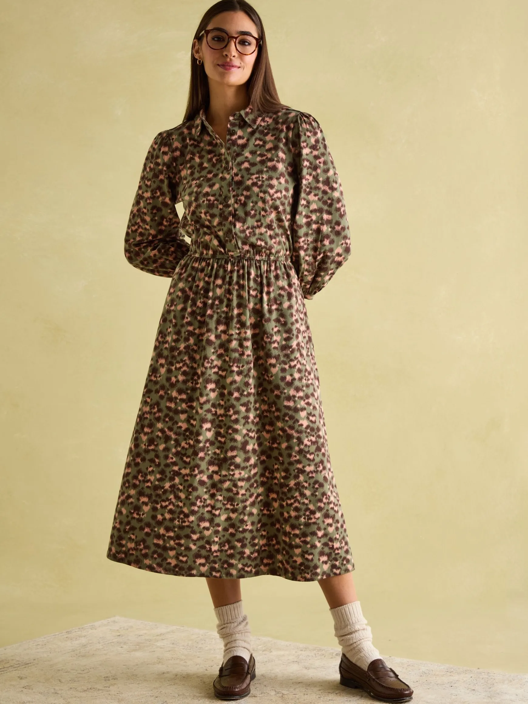Hazel Khaki Green Jersey Shirt Dress