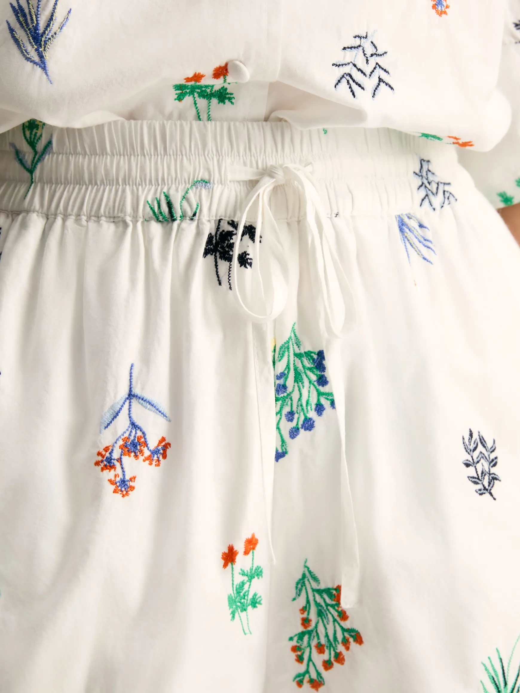 Iris White Ground Embroidered Shorts