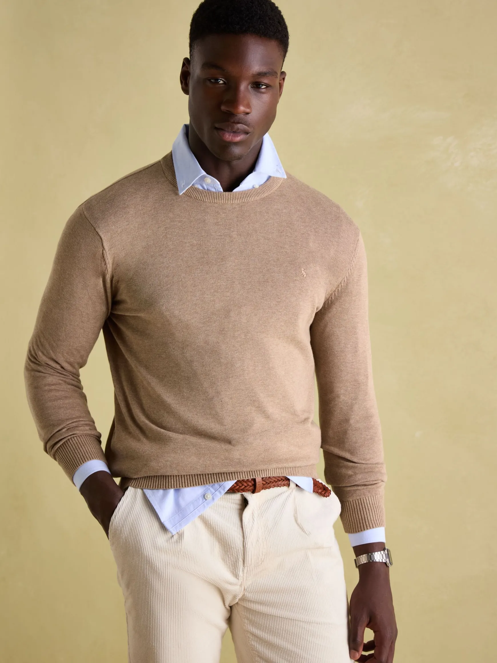 Jarvis Light Brown Crew Neck Knitted Jumper