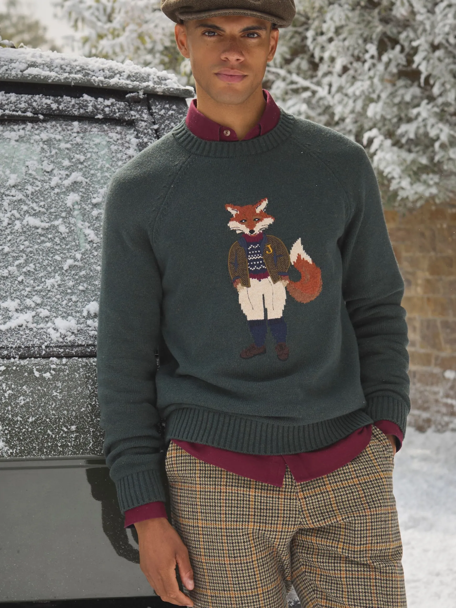Jonty Green Intarsia Crew Knit Jumper