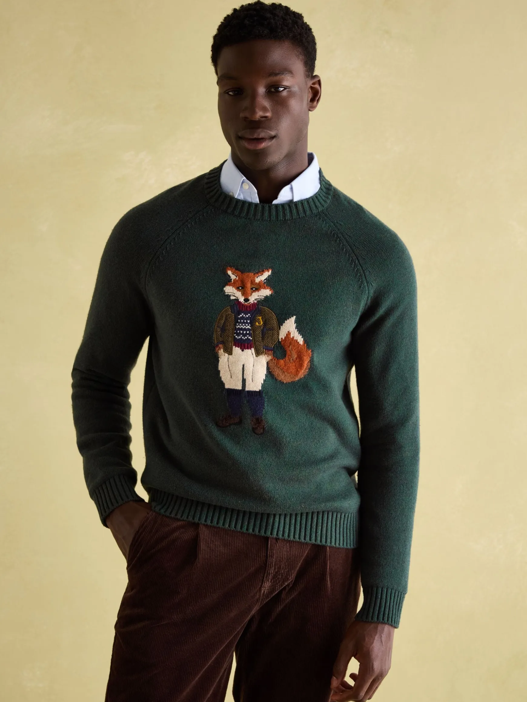Jonty Green Intarsia Crew Knit Jumper