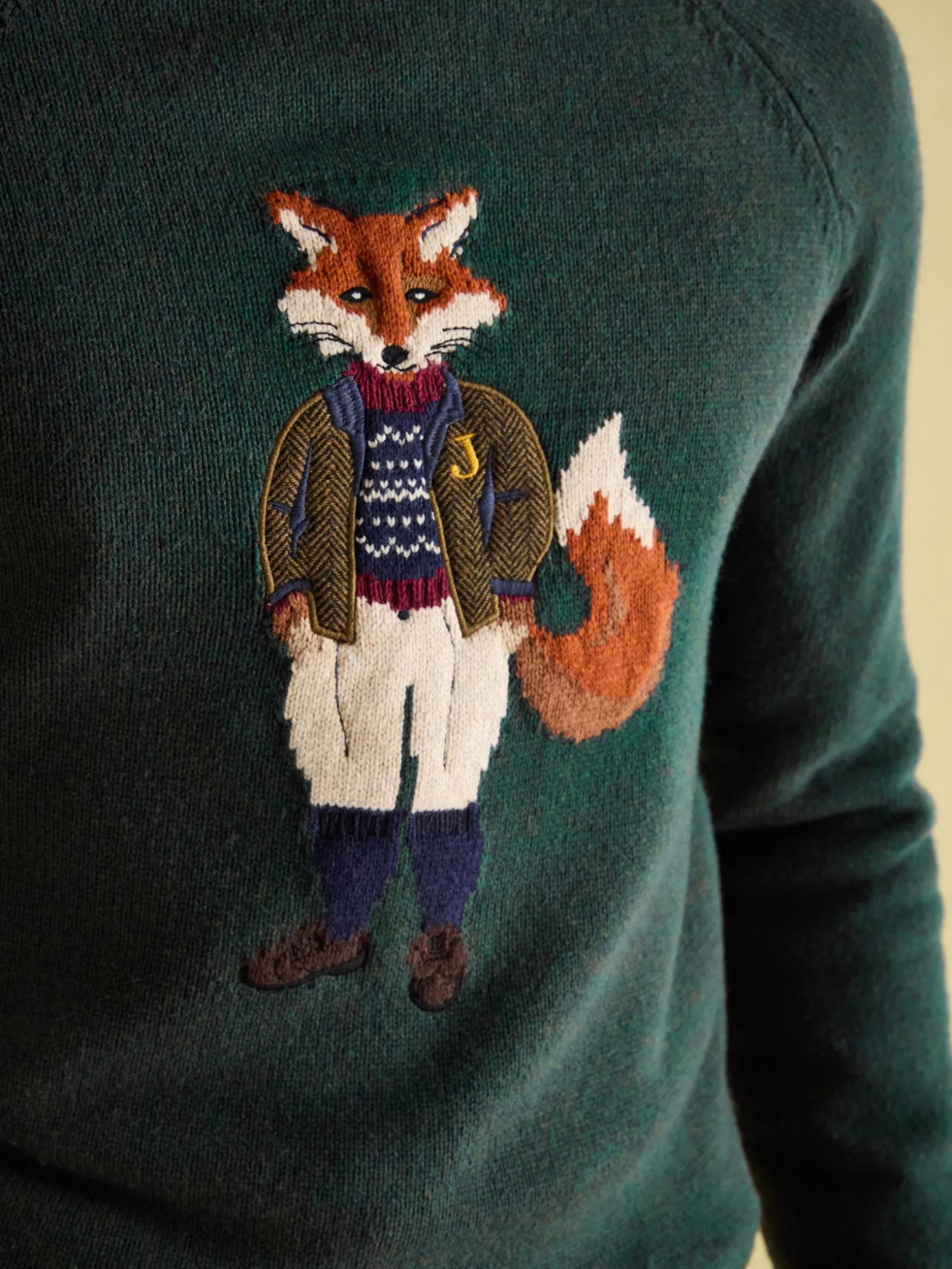 Jonty Green Intarsia Crew Knit Jumper