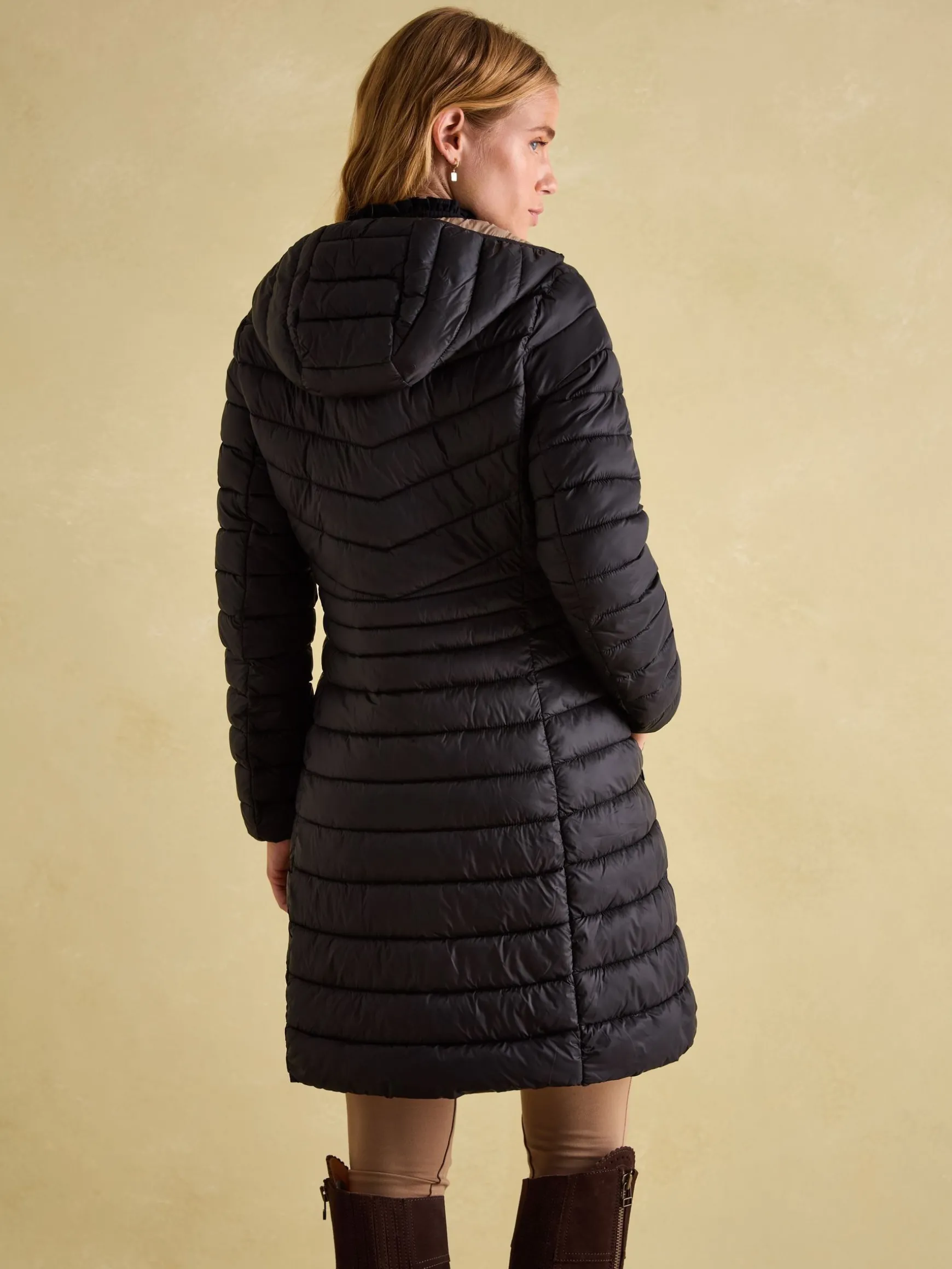 Kenley Black Showerproof Long Padded Coat with Hood