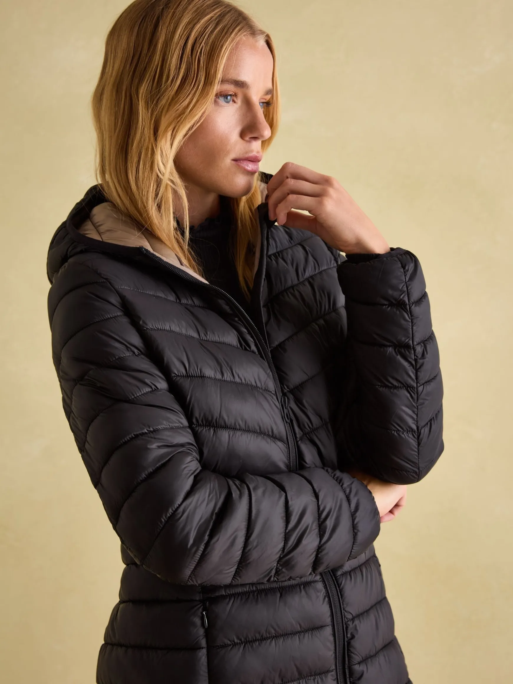 Kenley Black Showerproof Long Padded Coat with Hood